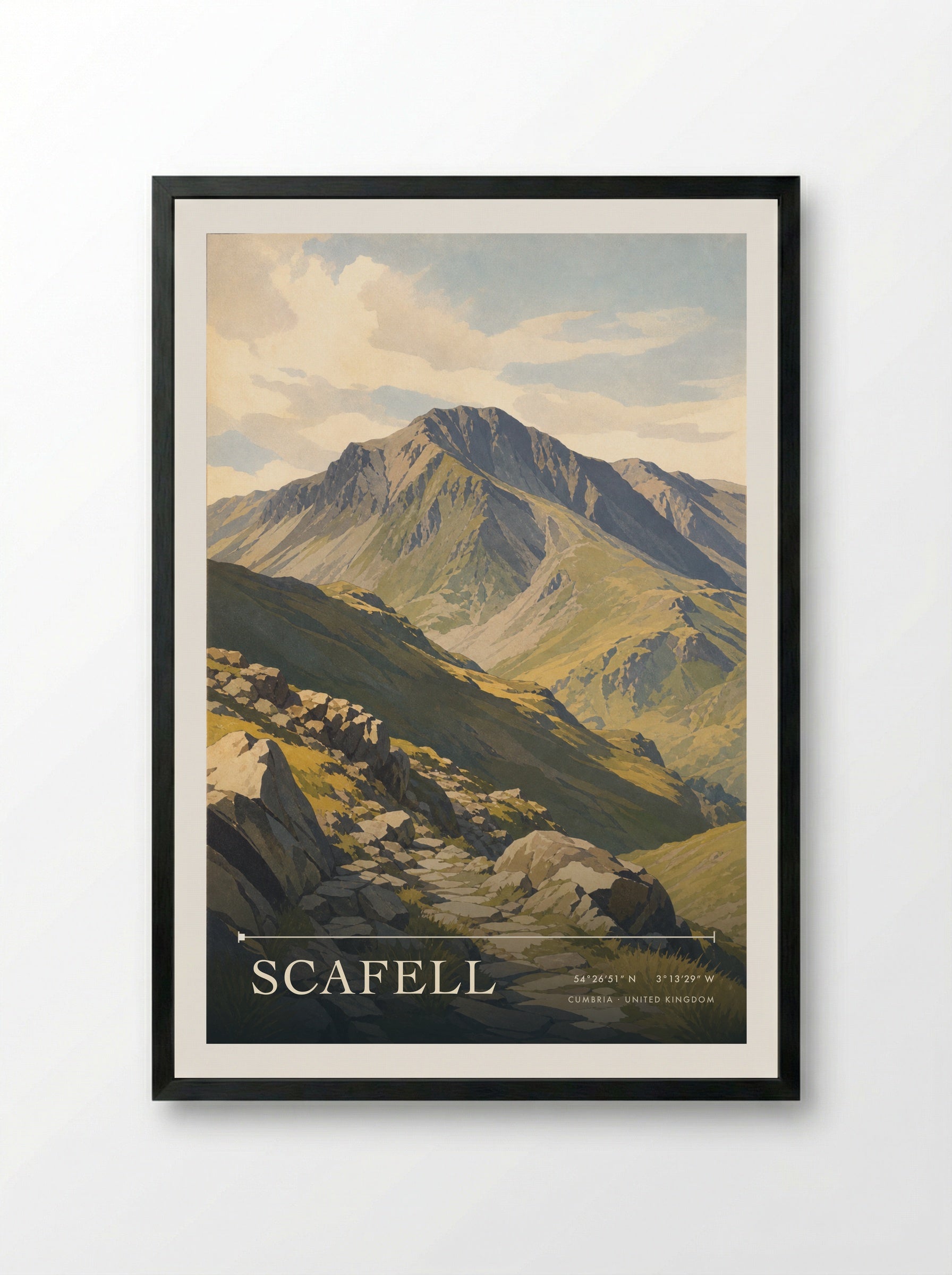 Scafell Cumbria United Kingdom Travel Poster - Framed Print Black
