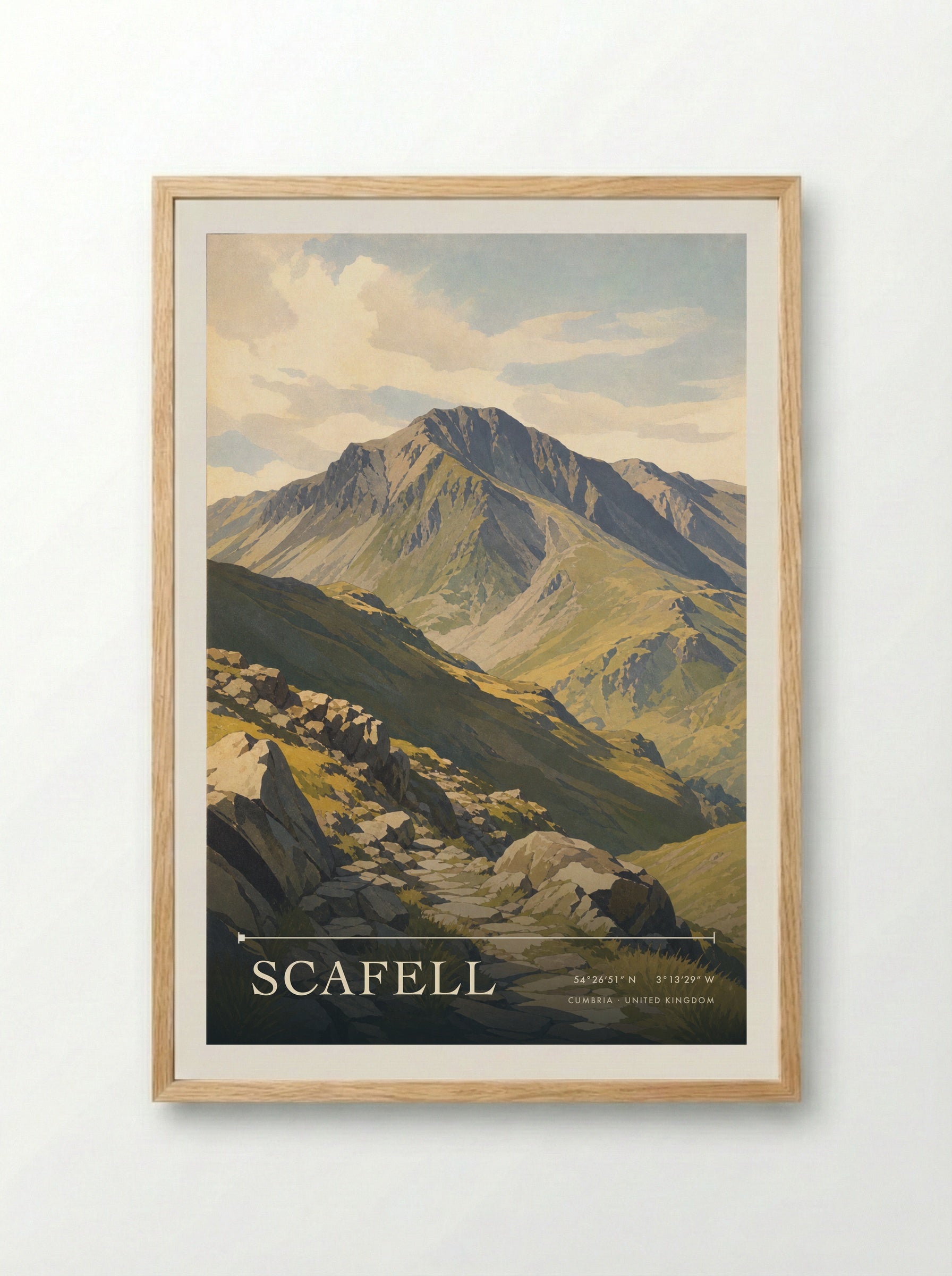 Scafell Cumbria United Kingdom Travel Poster - Framed Print Wood