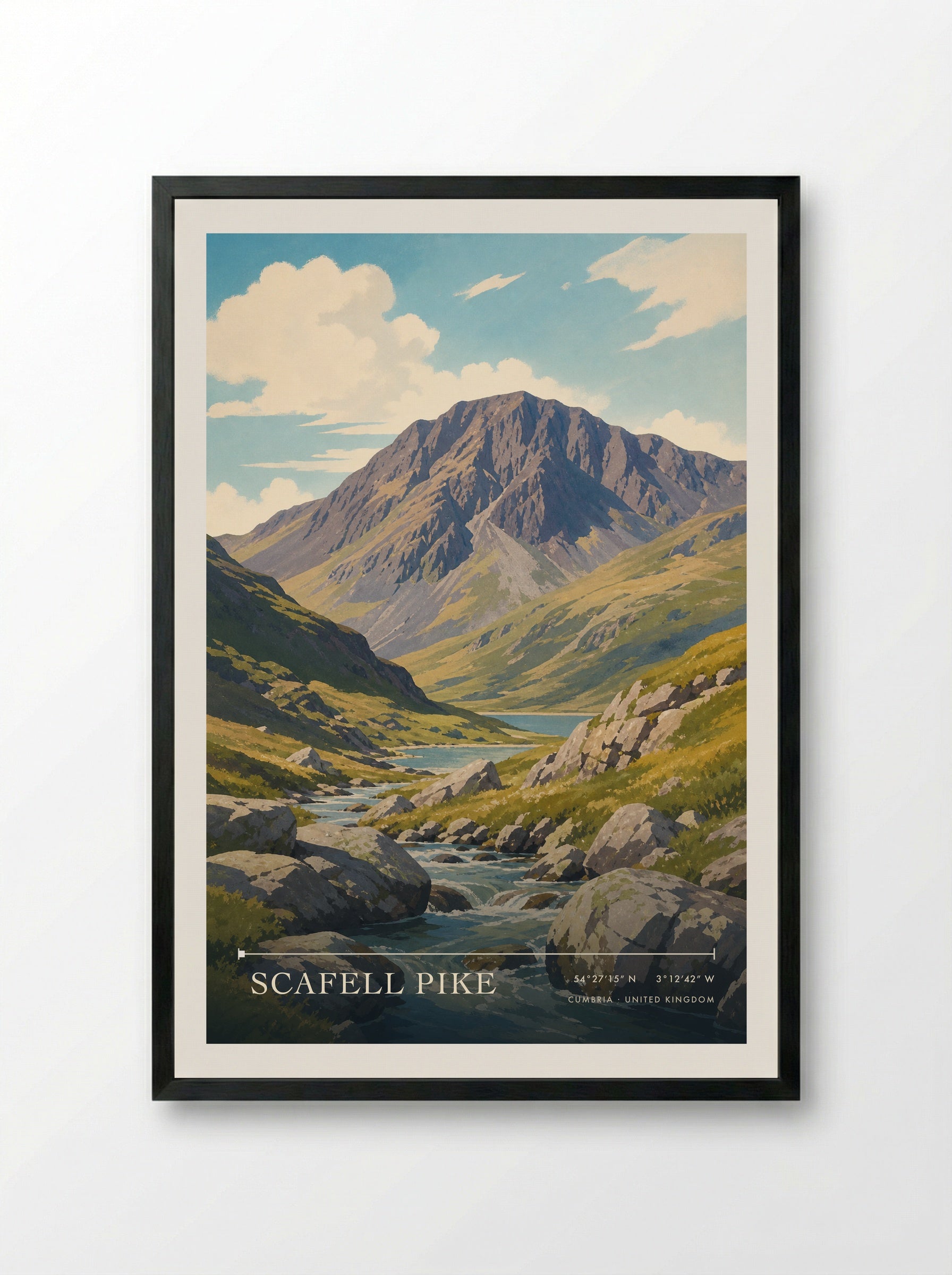 Scafell Pike Cumbria United Kingdom Travel Poster - Framed Print Black