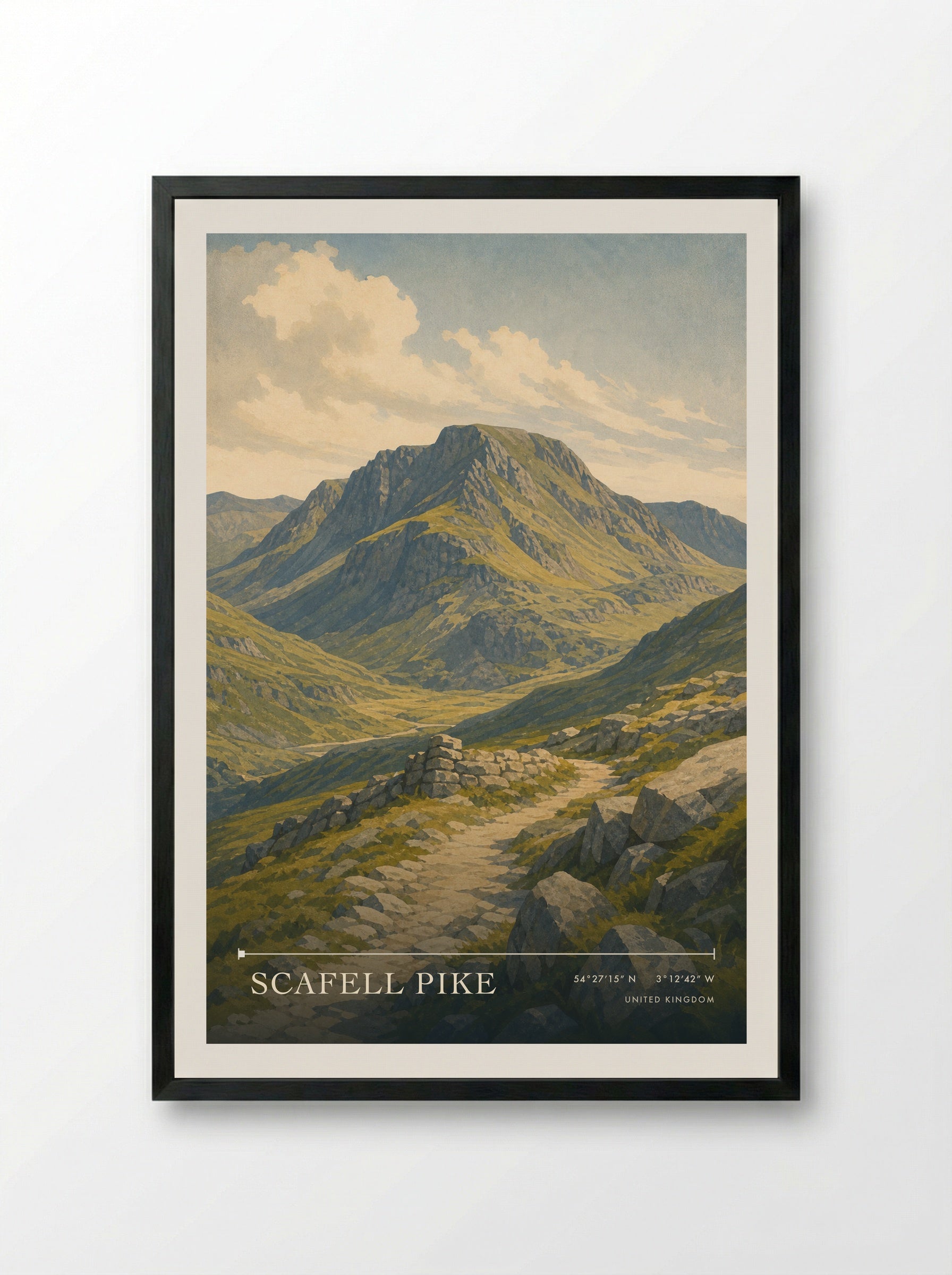 Scafell Pike United Kingdom Travel Poster - Framed Print Black