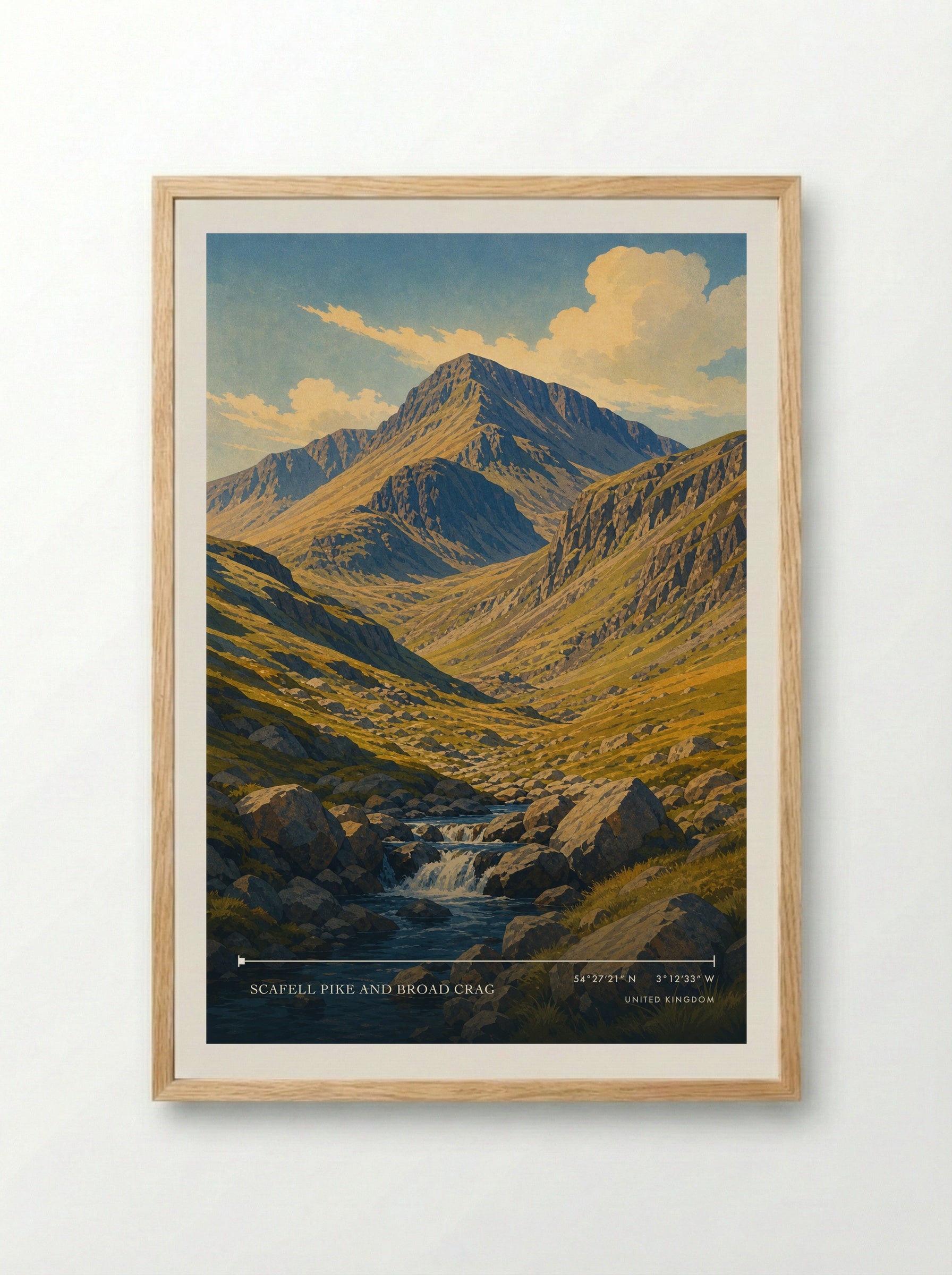 Scafell Pike and Broad Crag United Kingdom Travel Poster - Framed Print Wood