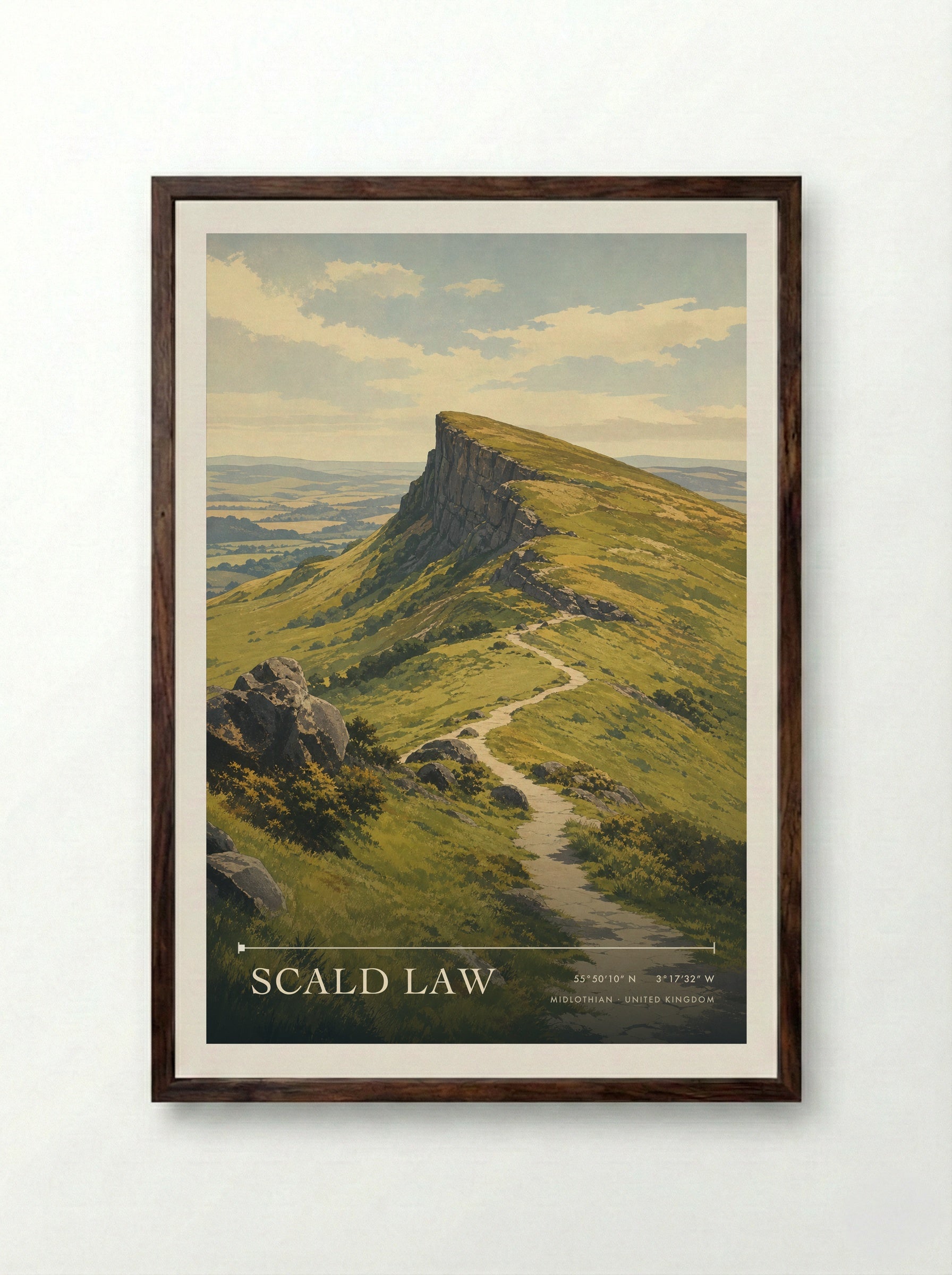 Scald Law Midlothian United Kingdom Travel Poster - Framed Print Dark Wood