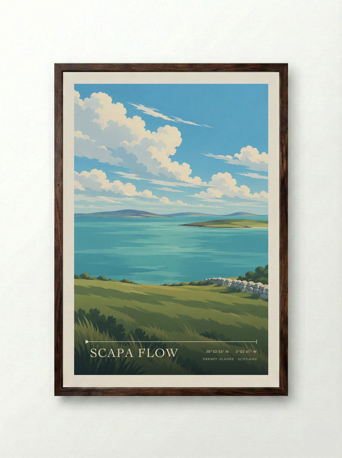 Scapa Flow, Orkney Islands | Travel Poster - Framed Print Dark Wood