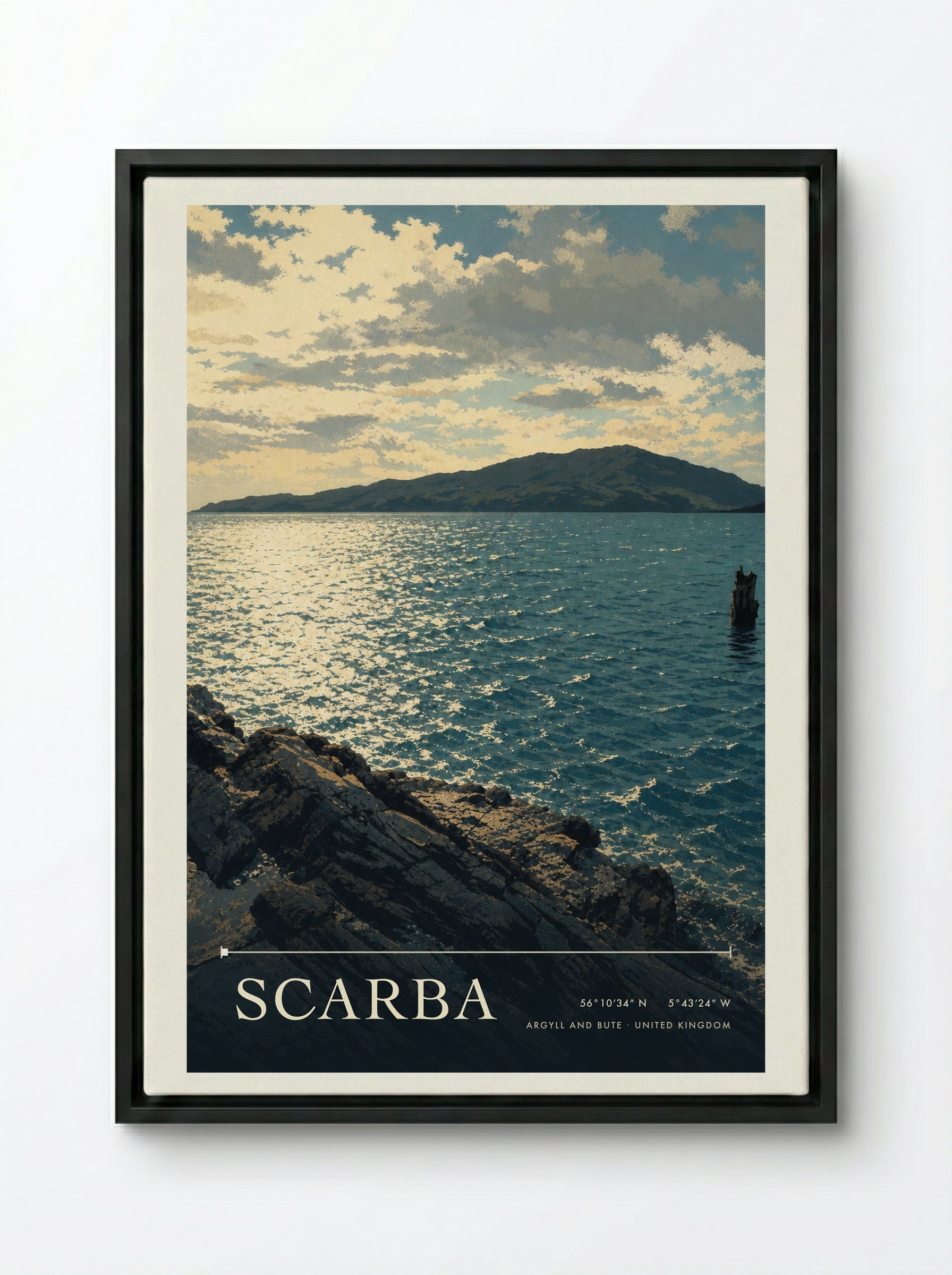 Scarba Argyll and Bute United Kingdom Travel Poster - Framed Canvas Black