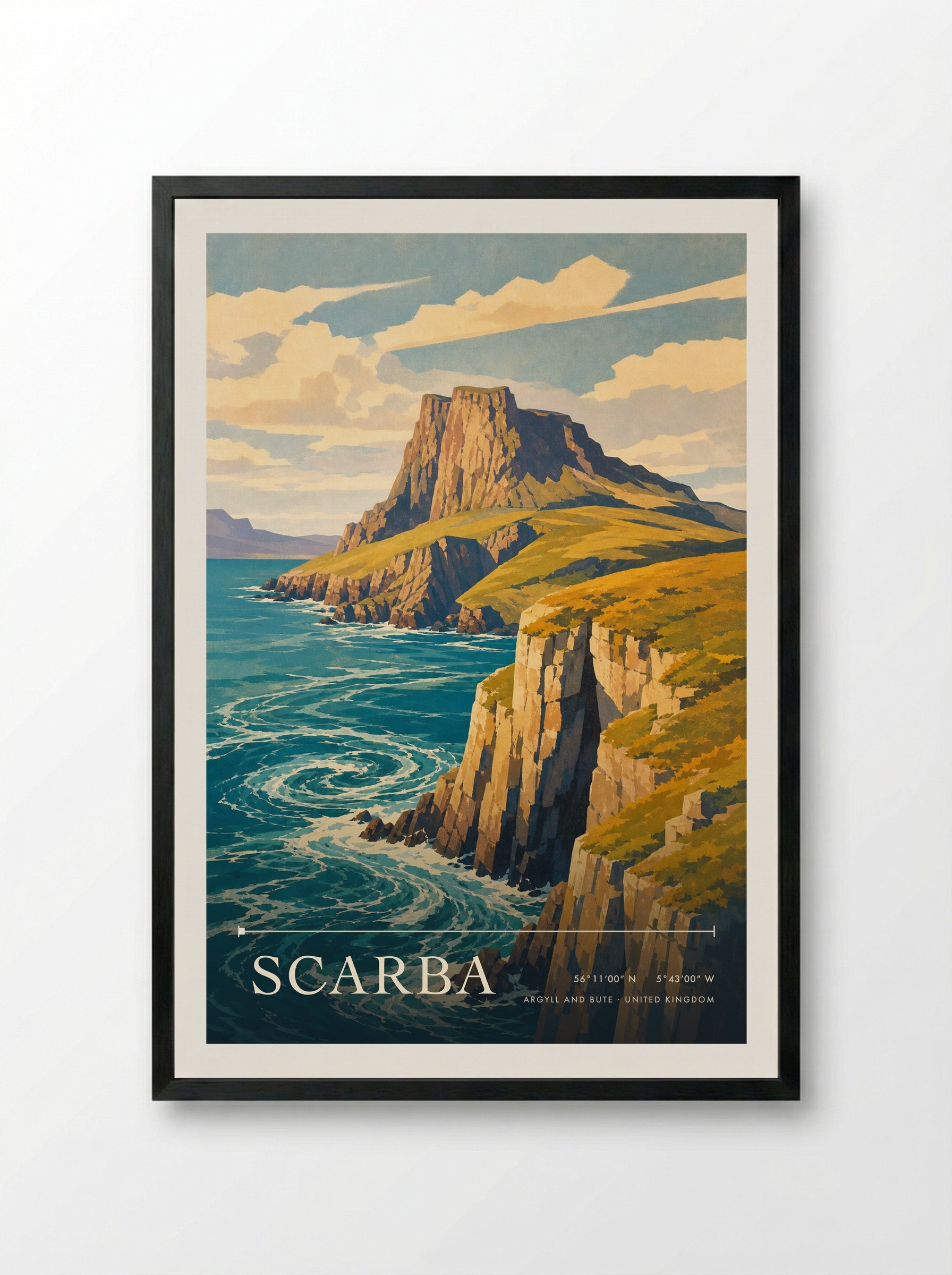 Scarba Argyll and Bute United Kingdom Travel Poster - Framed Print Black