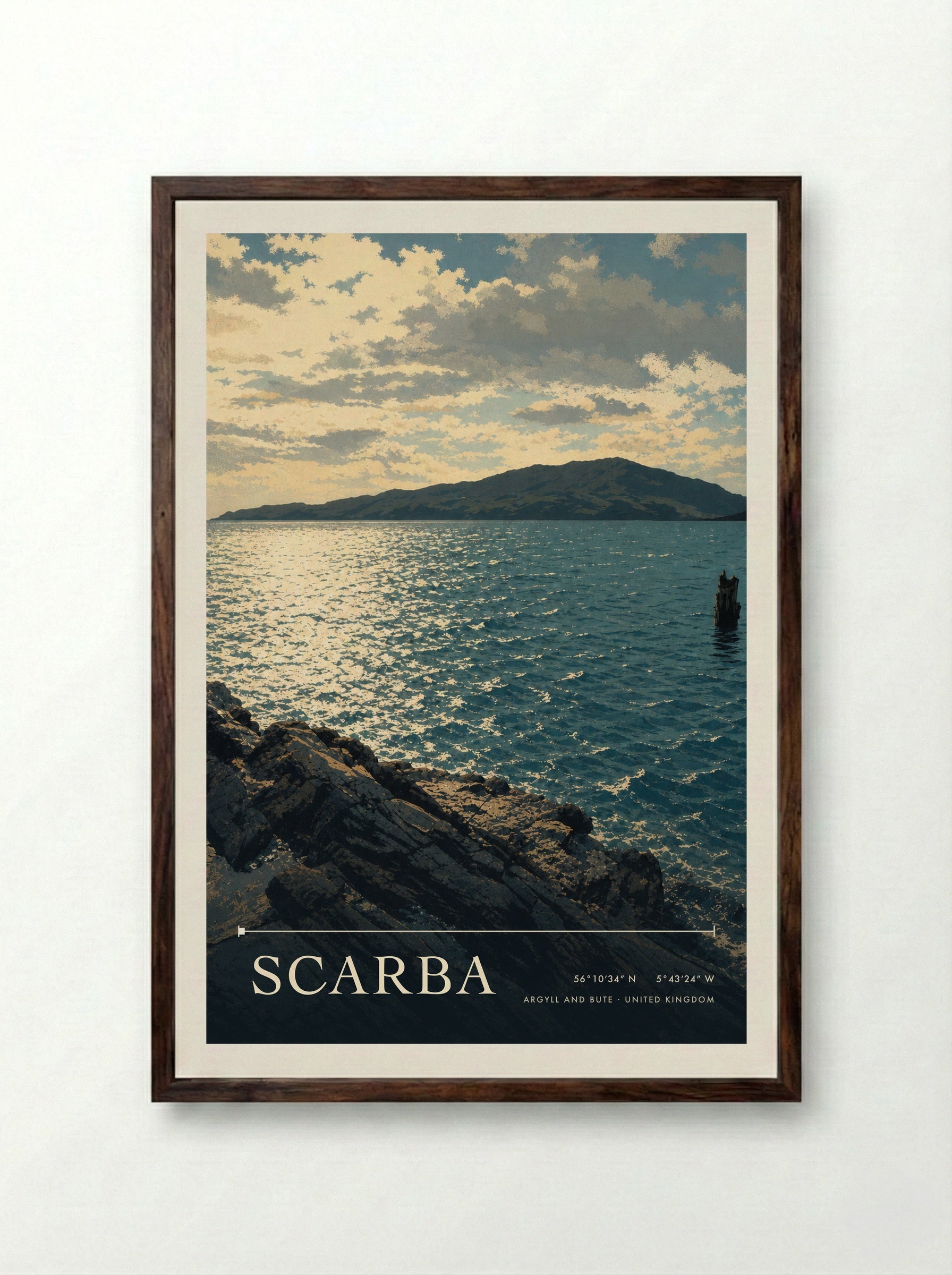 Scarba Argyll and Bute United Kingdom Travel Poster - Framed Print Dark Wood