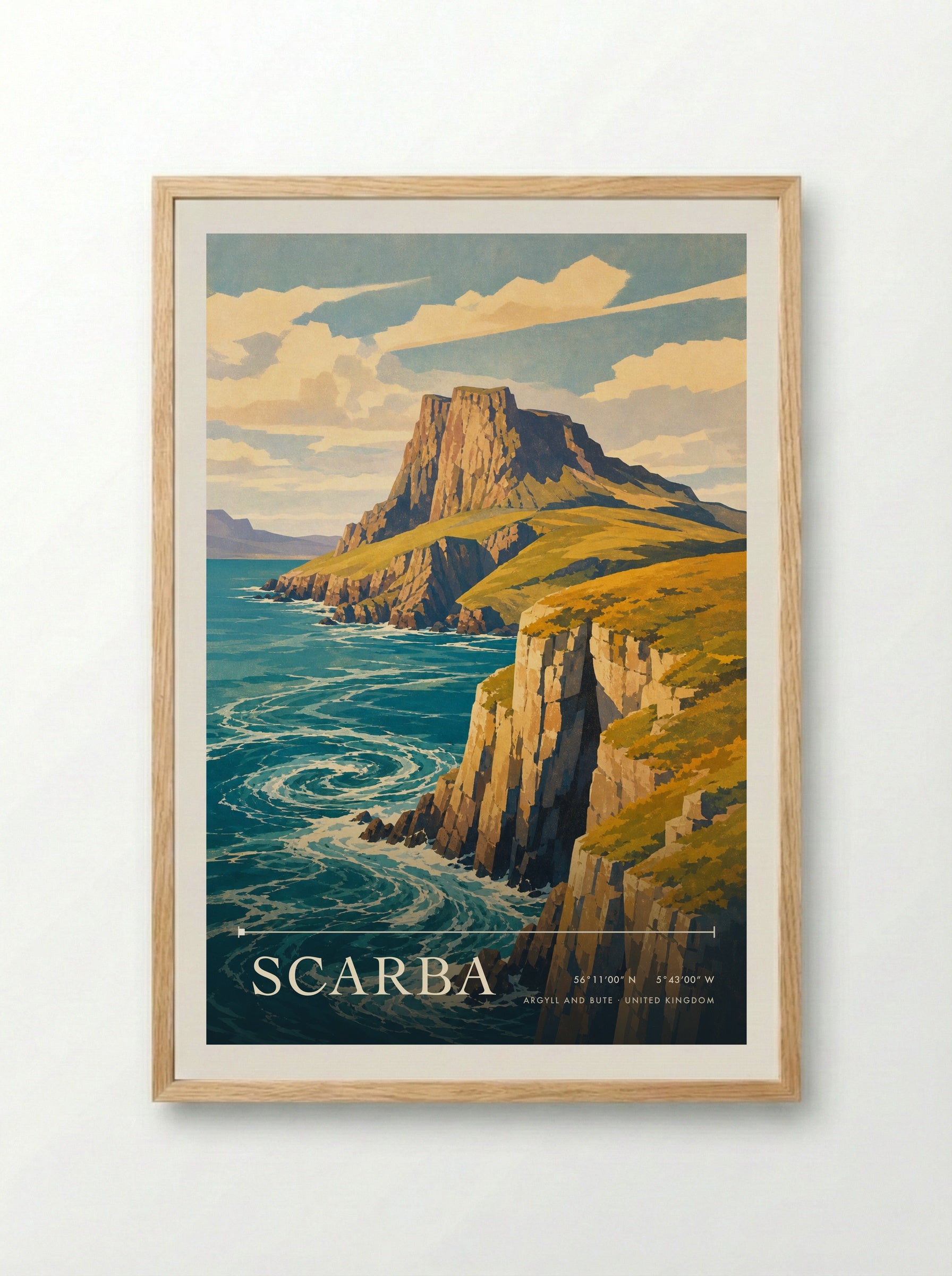 Scarba Argyll and Bute United Kingdom Travel Poster - Framed Print Wood