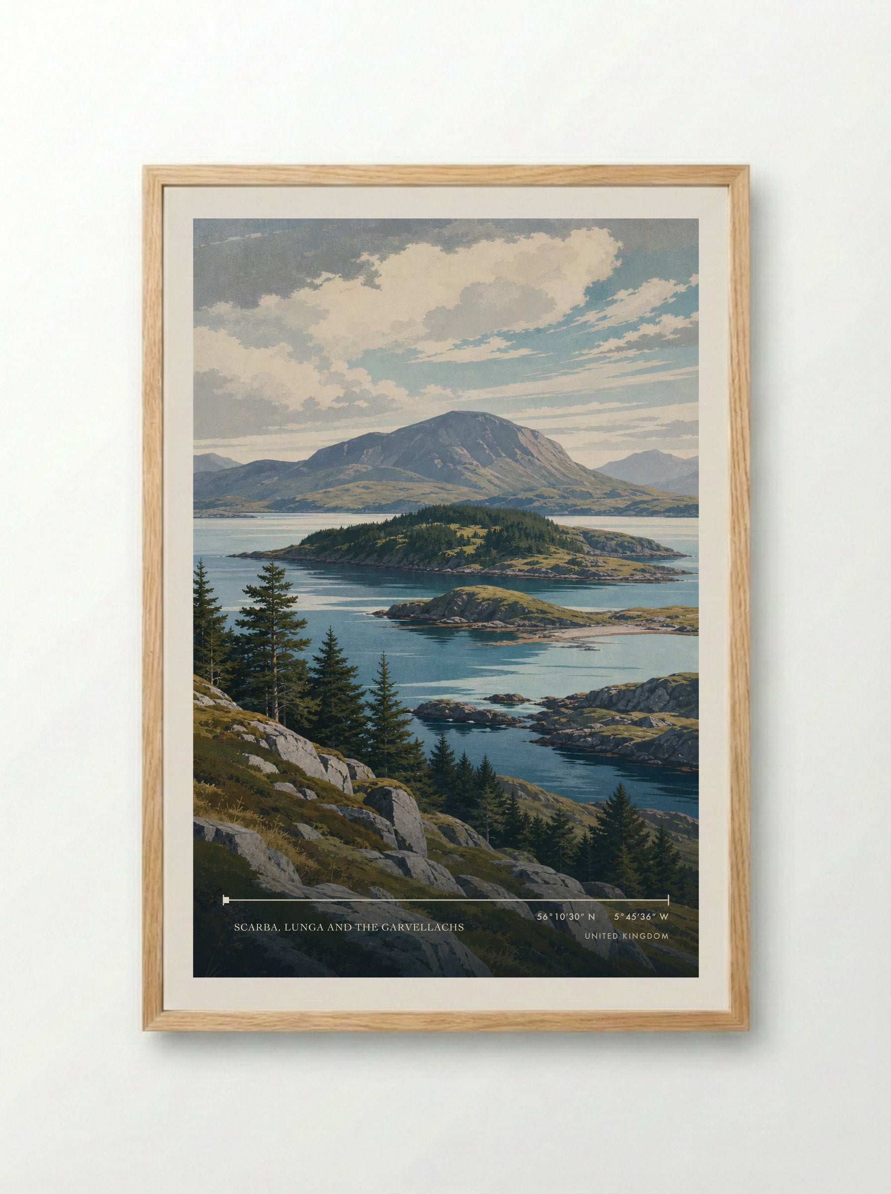 Scarba, Lunga and the Garvellachs United Kingdom Travel Poster - Framed Print Wood