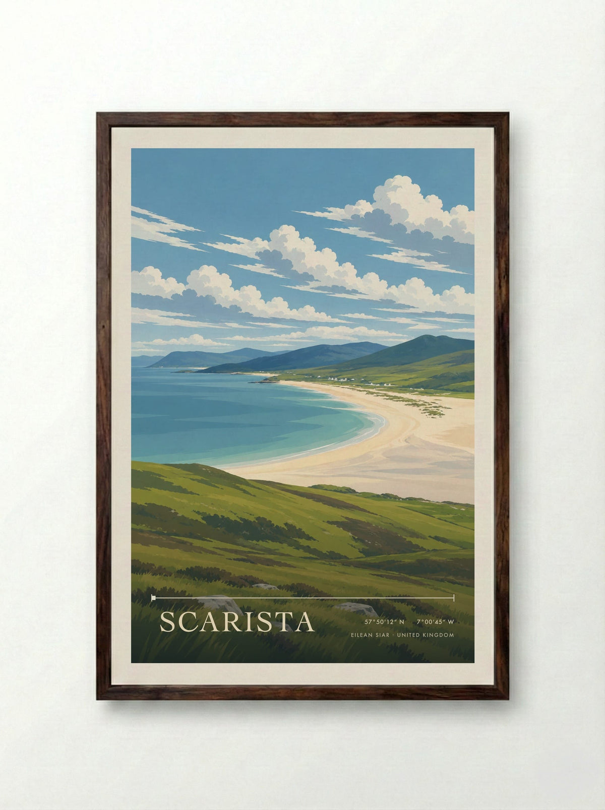 Scarista, Eilean Siar | Travel Poster - Framed Print Dark Wood