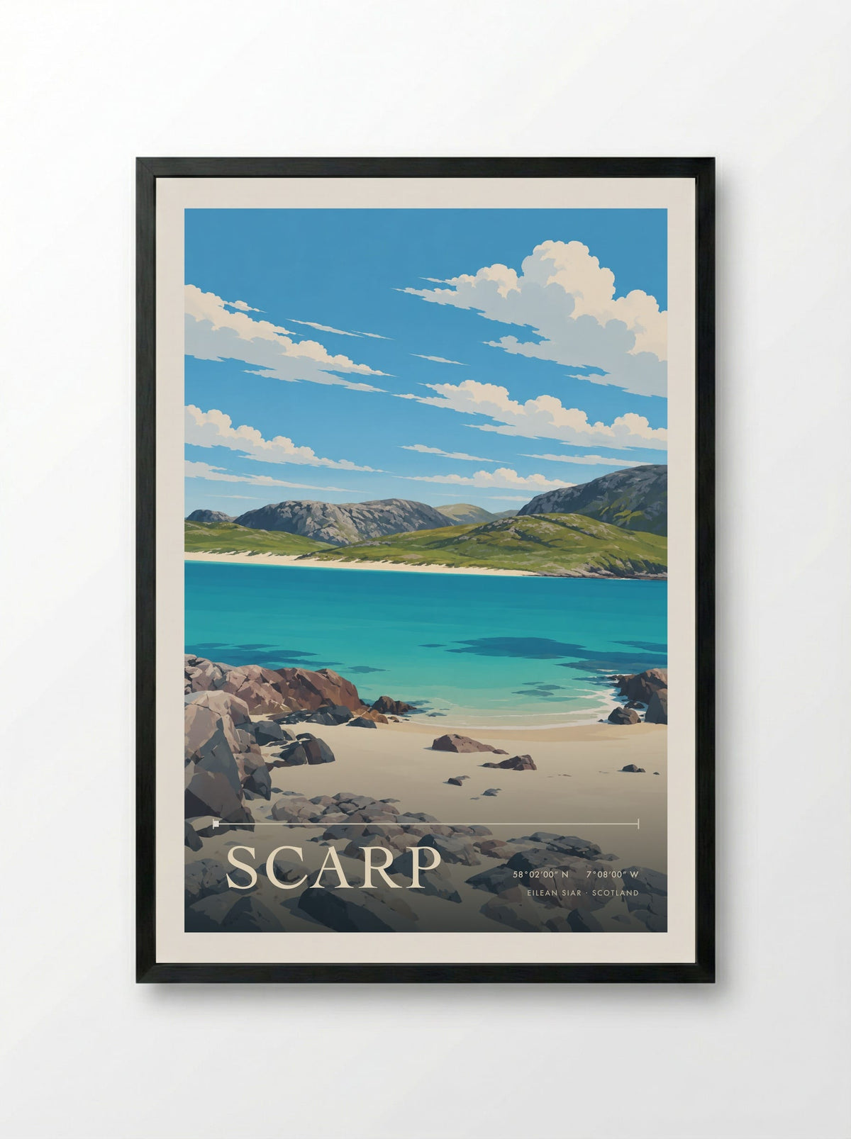 Scarp, Eilean Siar | Travel Poster - Framed Print Black