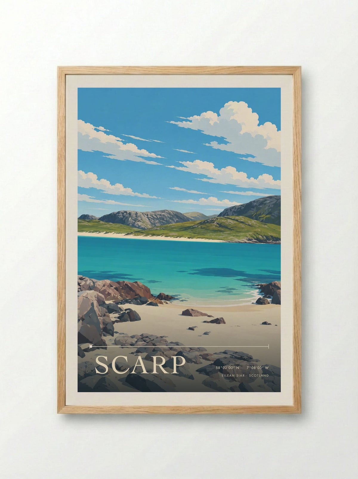 Scarp, Eilean Siar | Travel Poster - Framed Print Wood
