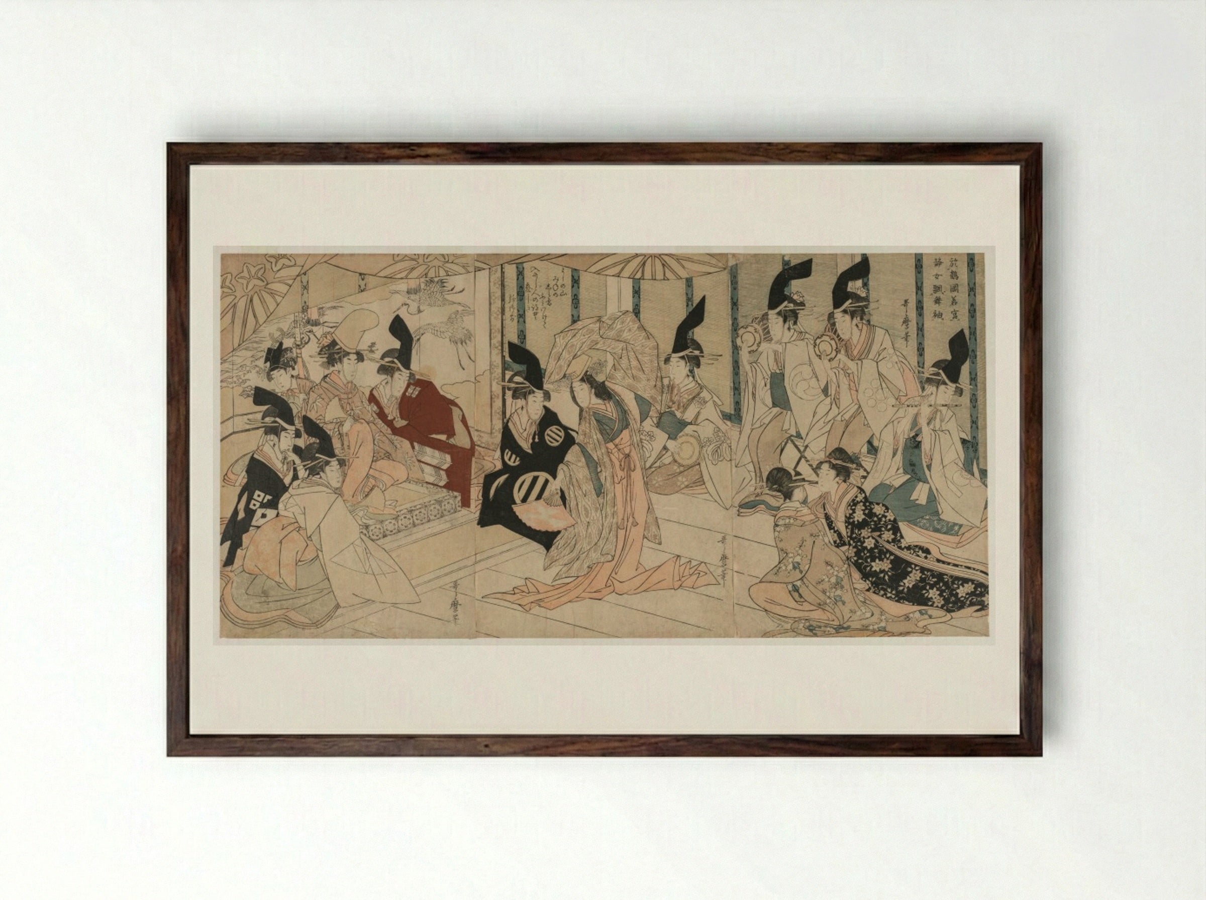 Scene Adapted from the play The Treasury of Loyal Retainers (Chushingura) - Kitagawa Utamaro - Framed Print Dark Wood