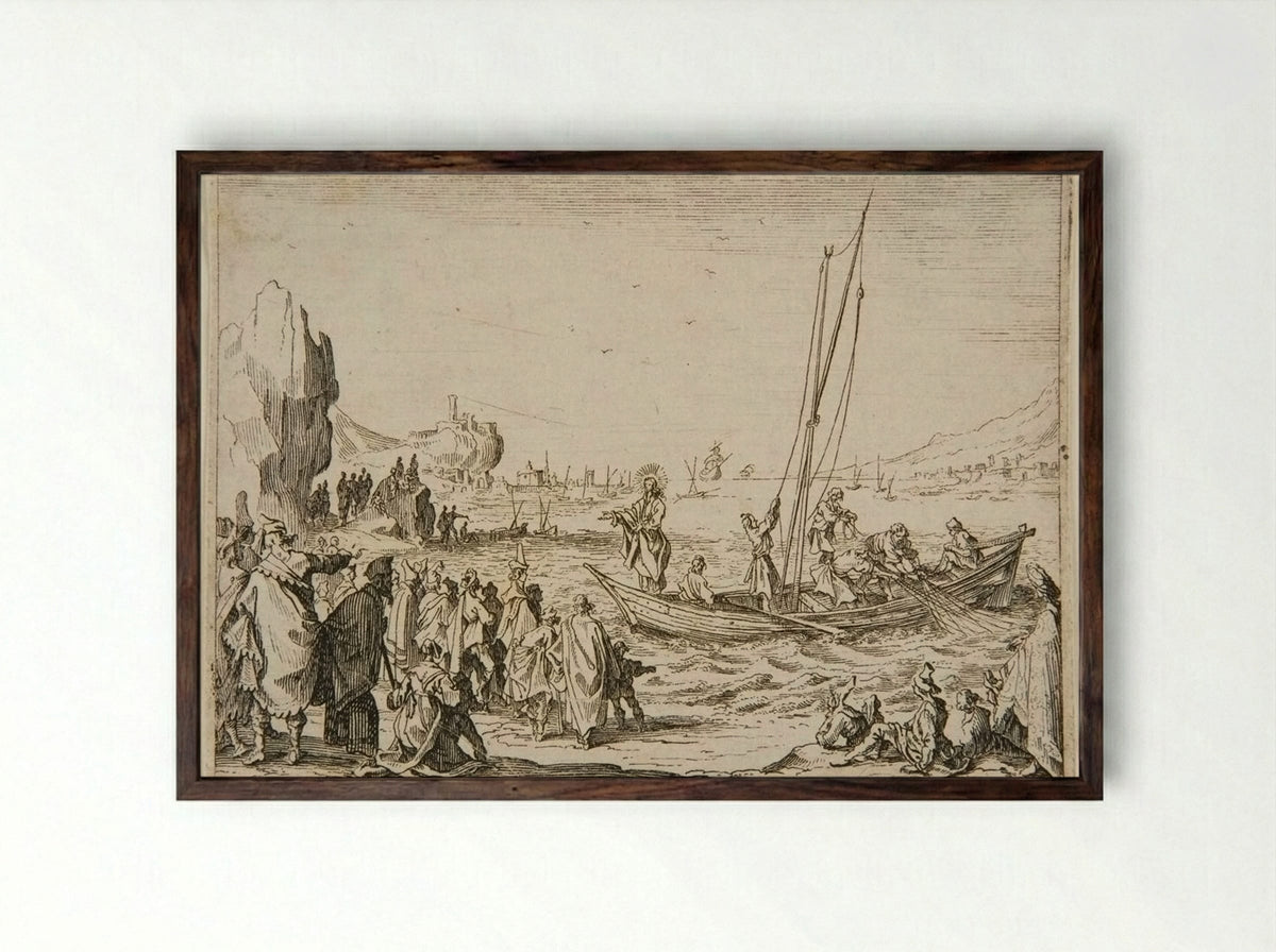 Scene Six (The Miraculous Draught of Fishes) - Johanna Sibylla Kraus - Framed Print Dark Wood