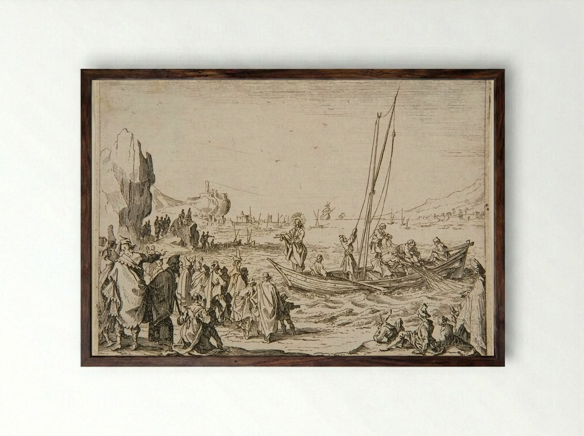 Scene Six (The Miraculous Draught of Fishes) - Johanna Sibylla Kraus - Framed Print Dark Wood