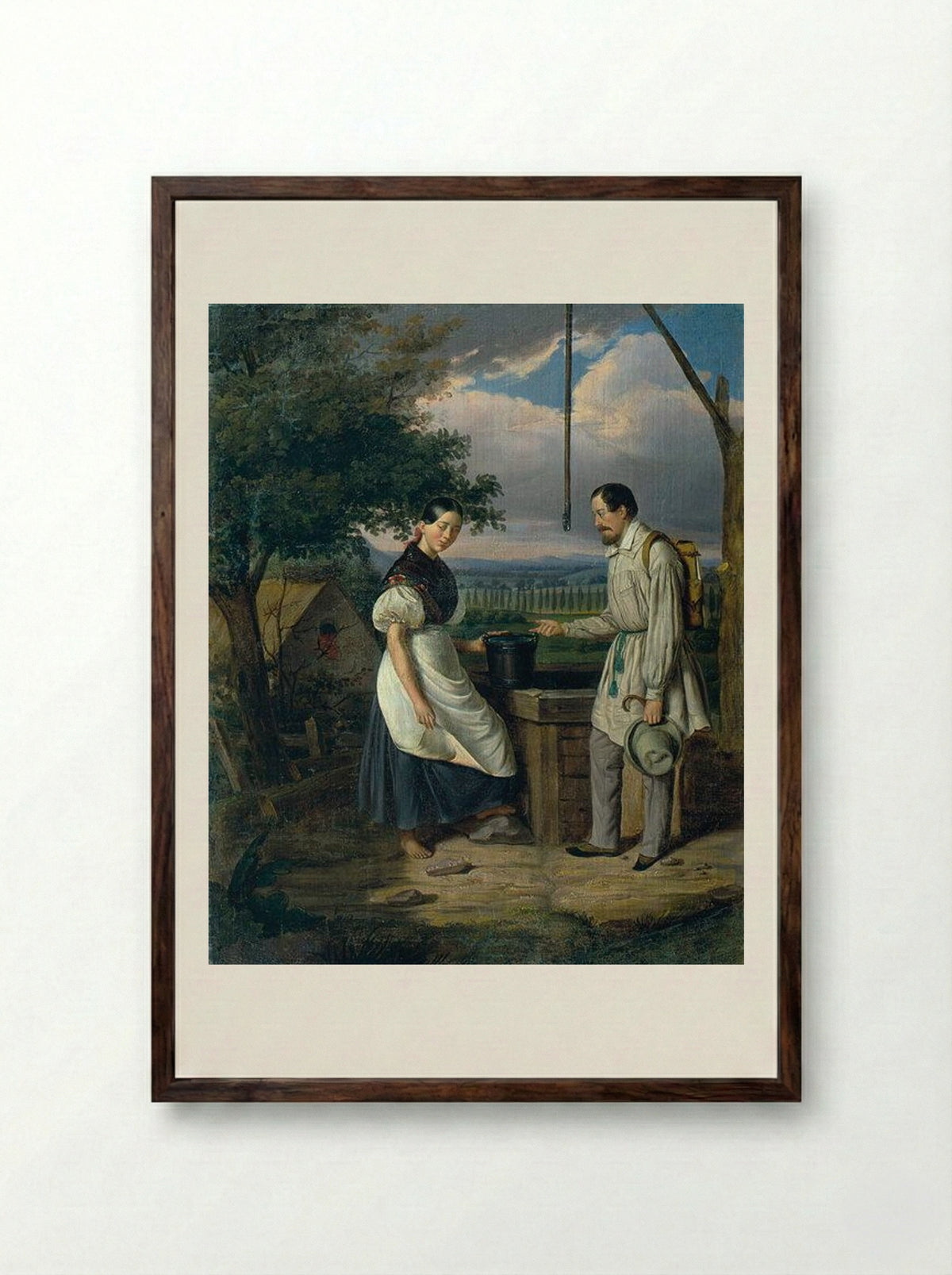 Scene at a Fountain - Constantin Daniel Rosenthal - Framed Print Dark Wood