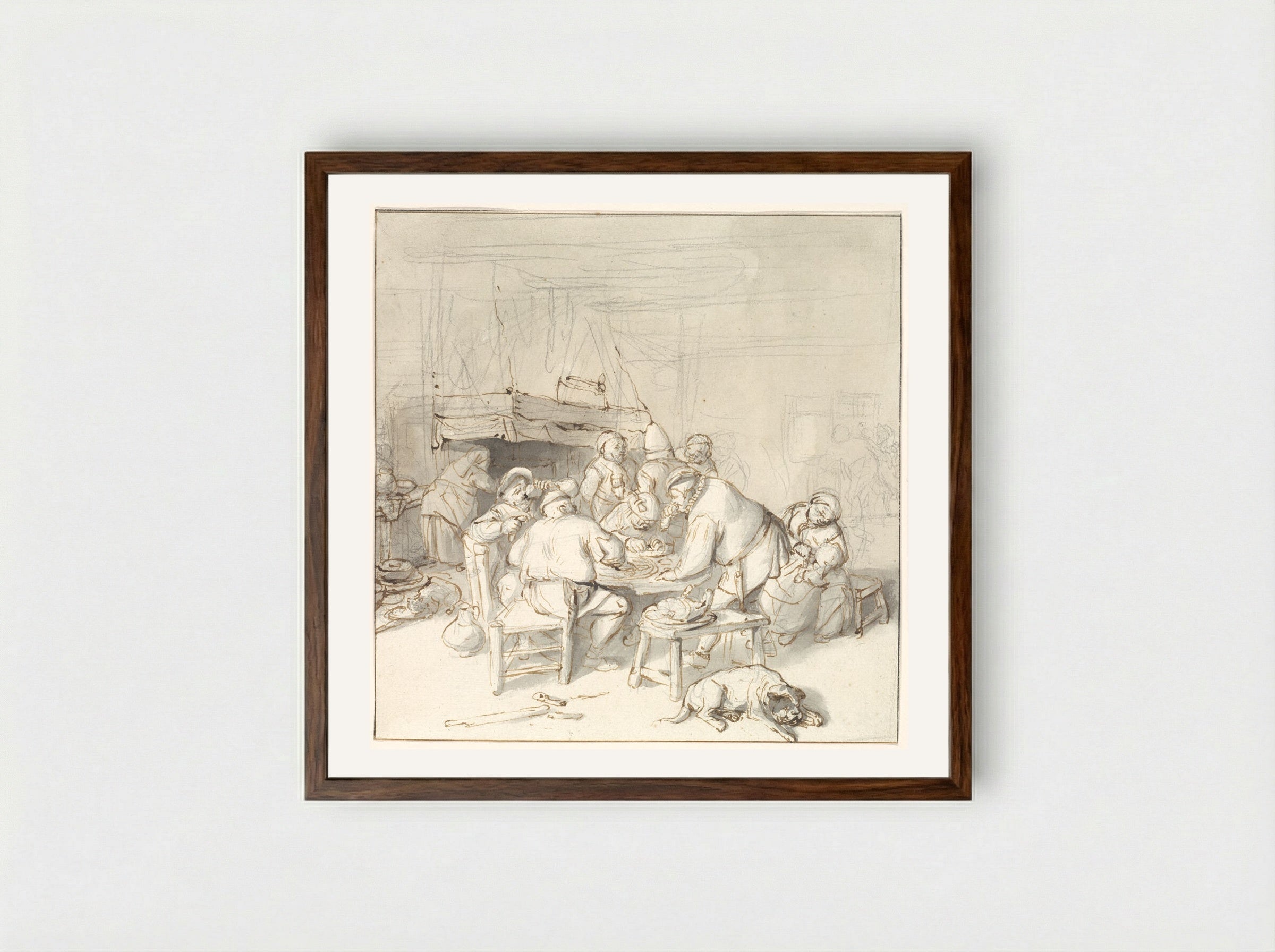 Scene at an Inn - Cornelis Dusart - Framed Print Dark Wood
