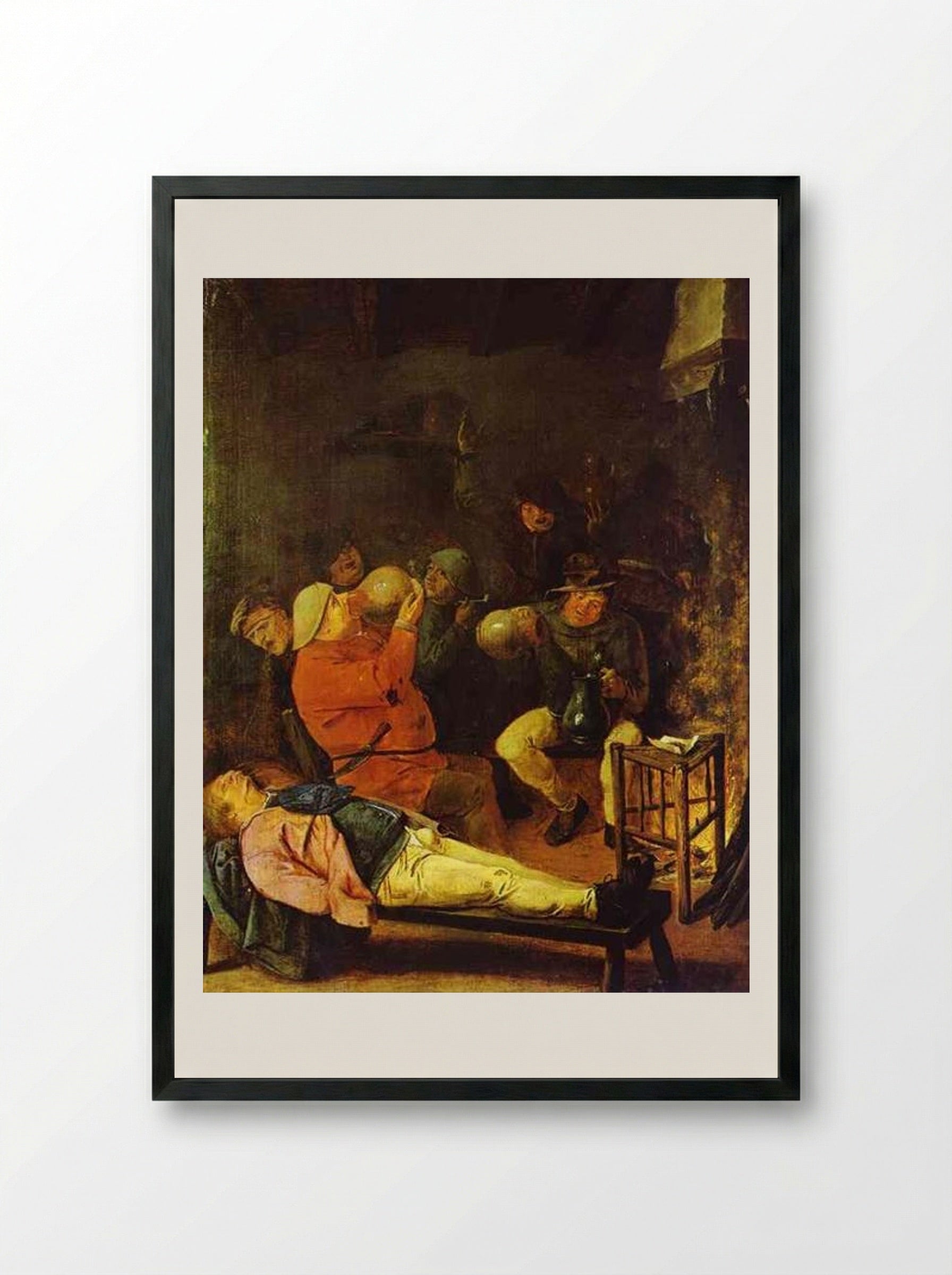 Scene at the Inn - Adriaen Brouwer - Framed Print Black