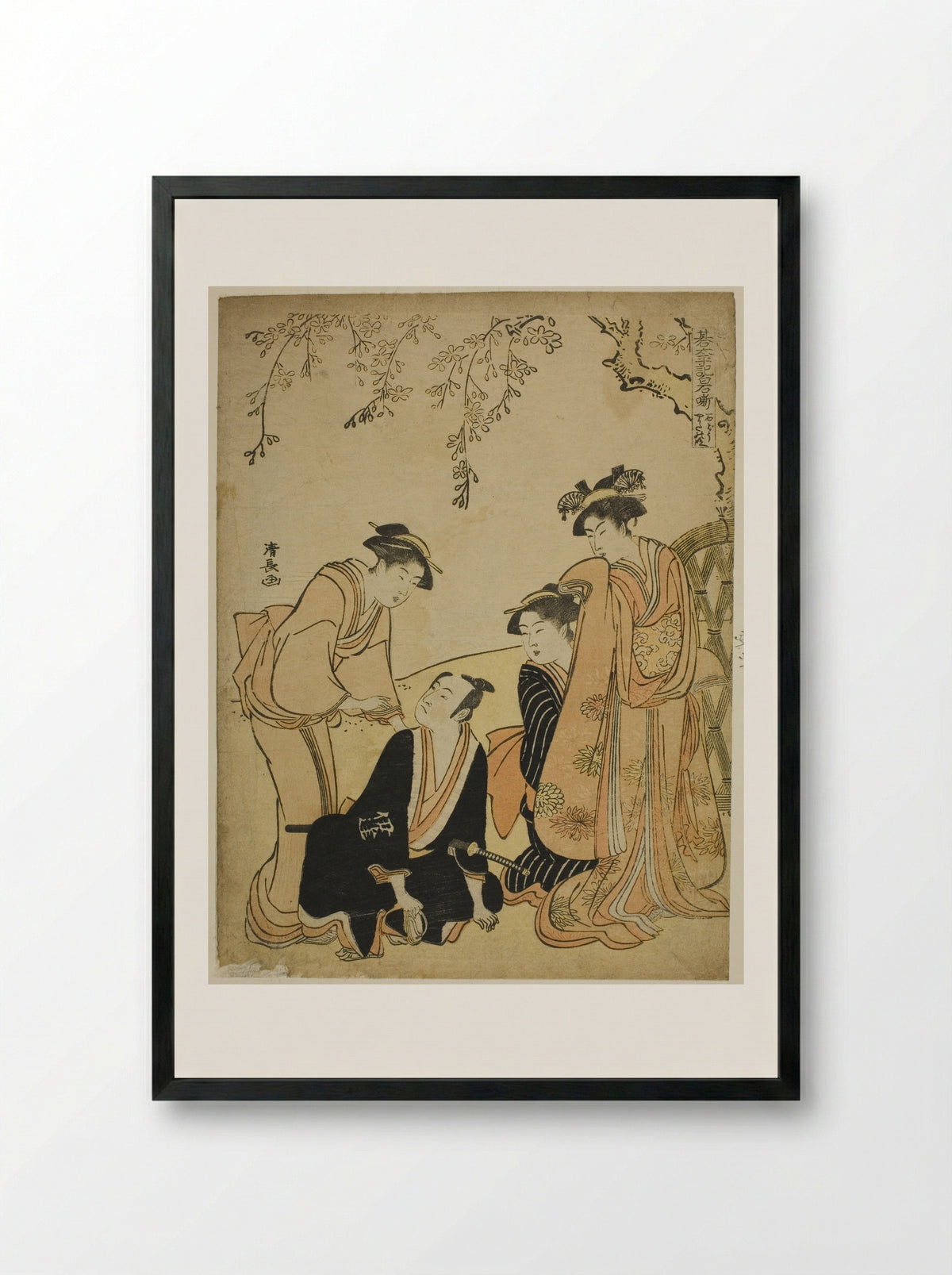 Scene at the Ishido Mansion - Torii Kiyonaga - Framed Print Black