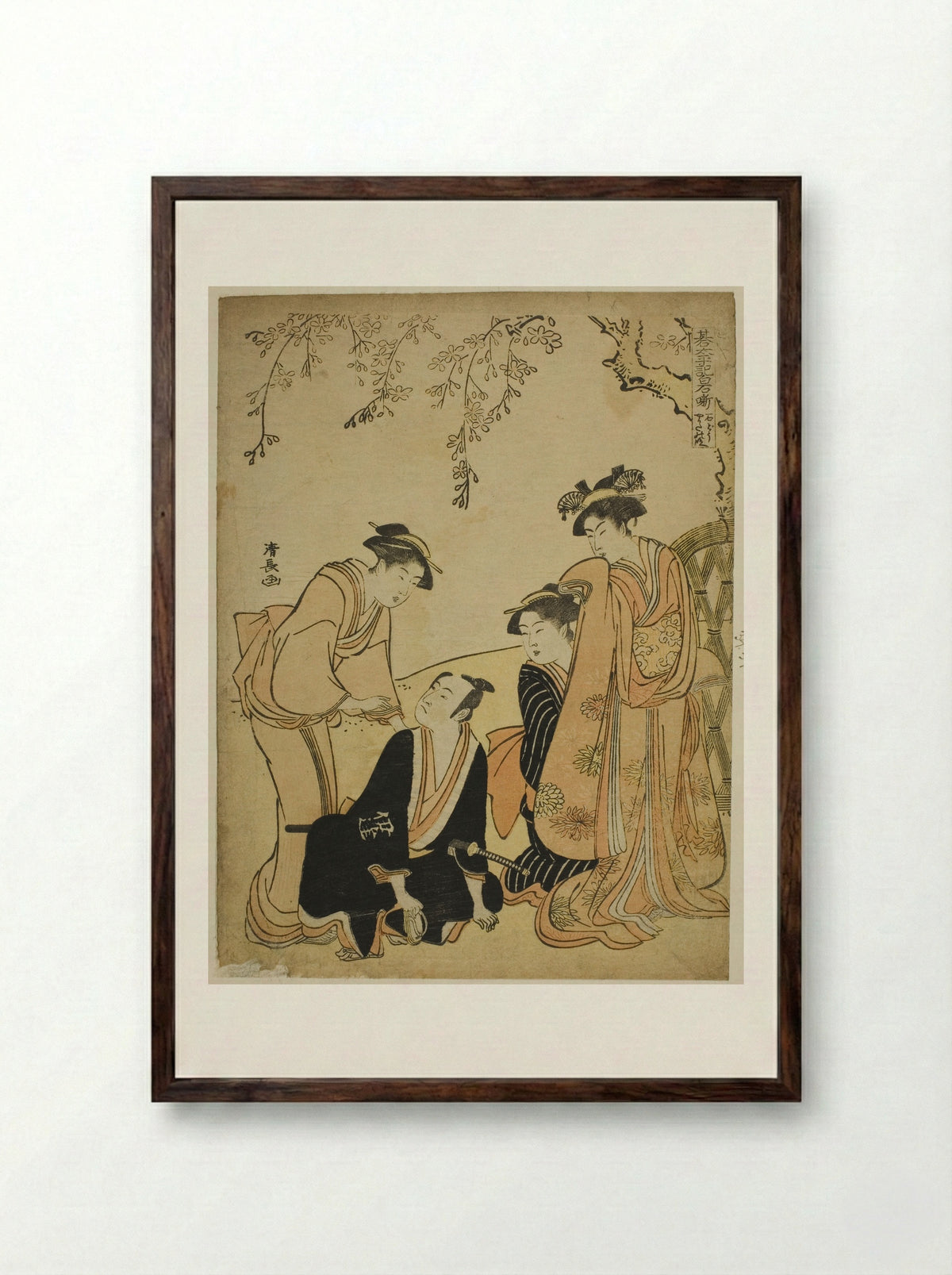 Scene at the Ishido Mansion - Torii Kiyonaga - Framed Print Dark Wood