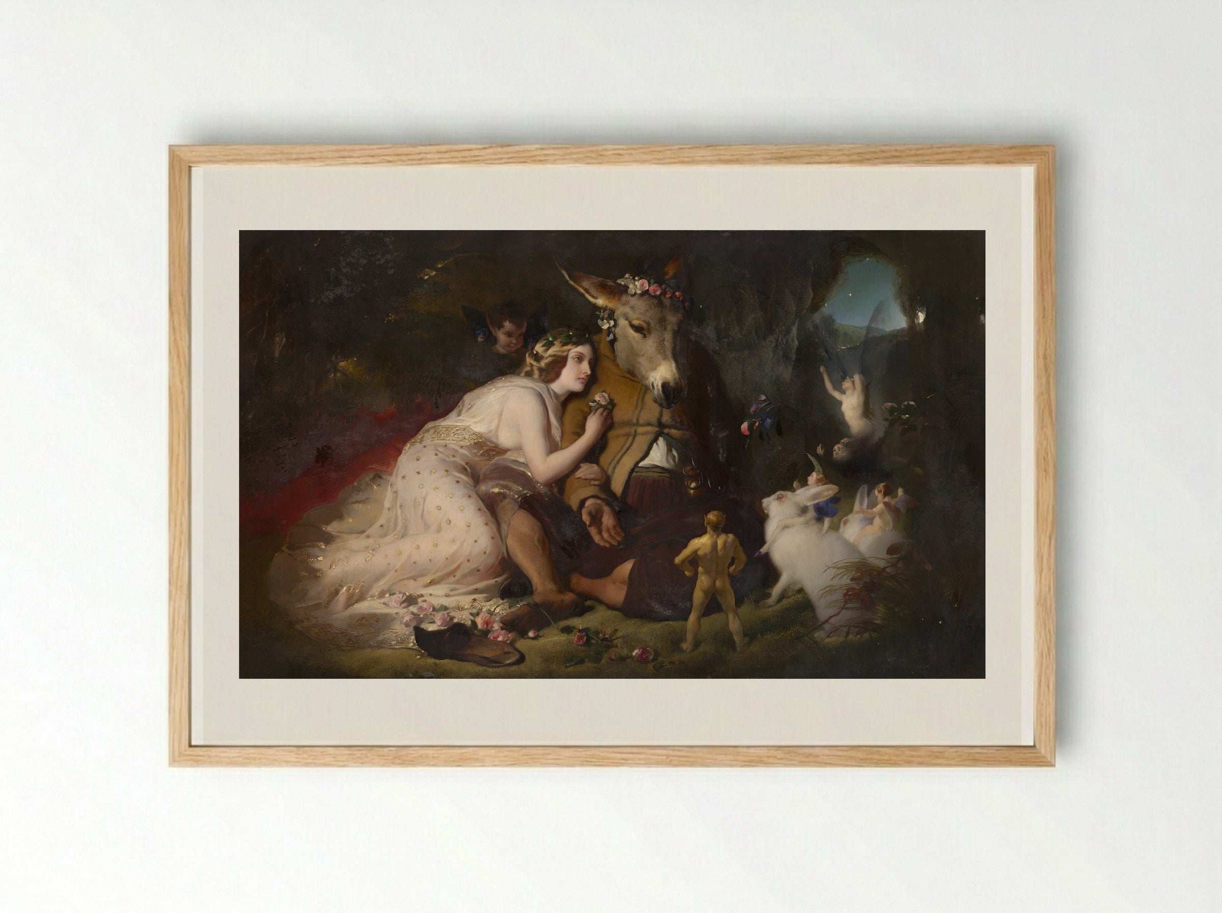 Scene from A Midsummer Night's Dream, Titania and Bottom - Edwin Henry Landseer - Framed Print Wood
