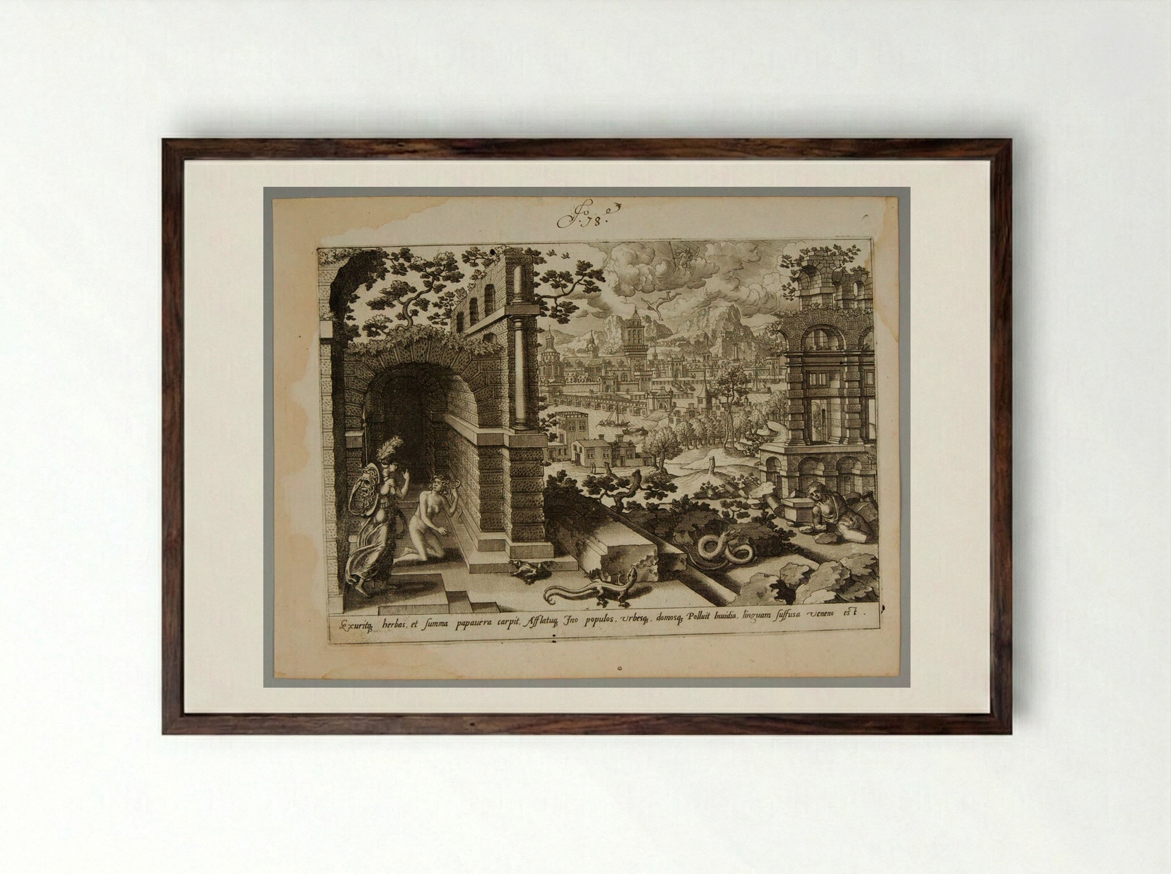 Scene from Ovid's Metamorphoses - Gerard de Jode - Framed Print Dark Wood
