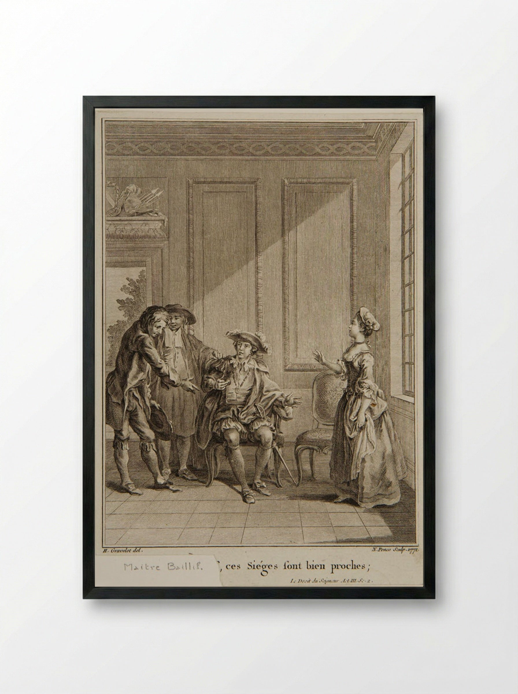 Scene from Voltaire's Le Droit du Seigneur - Nicolas Ponce - Framed Print Black