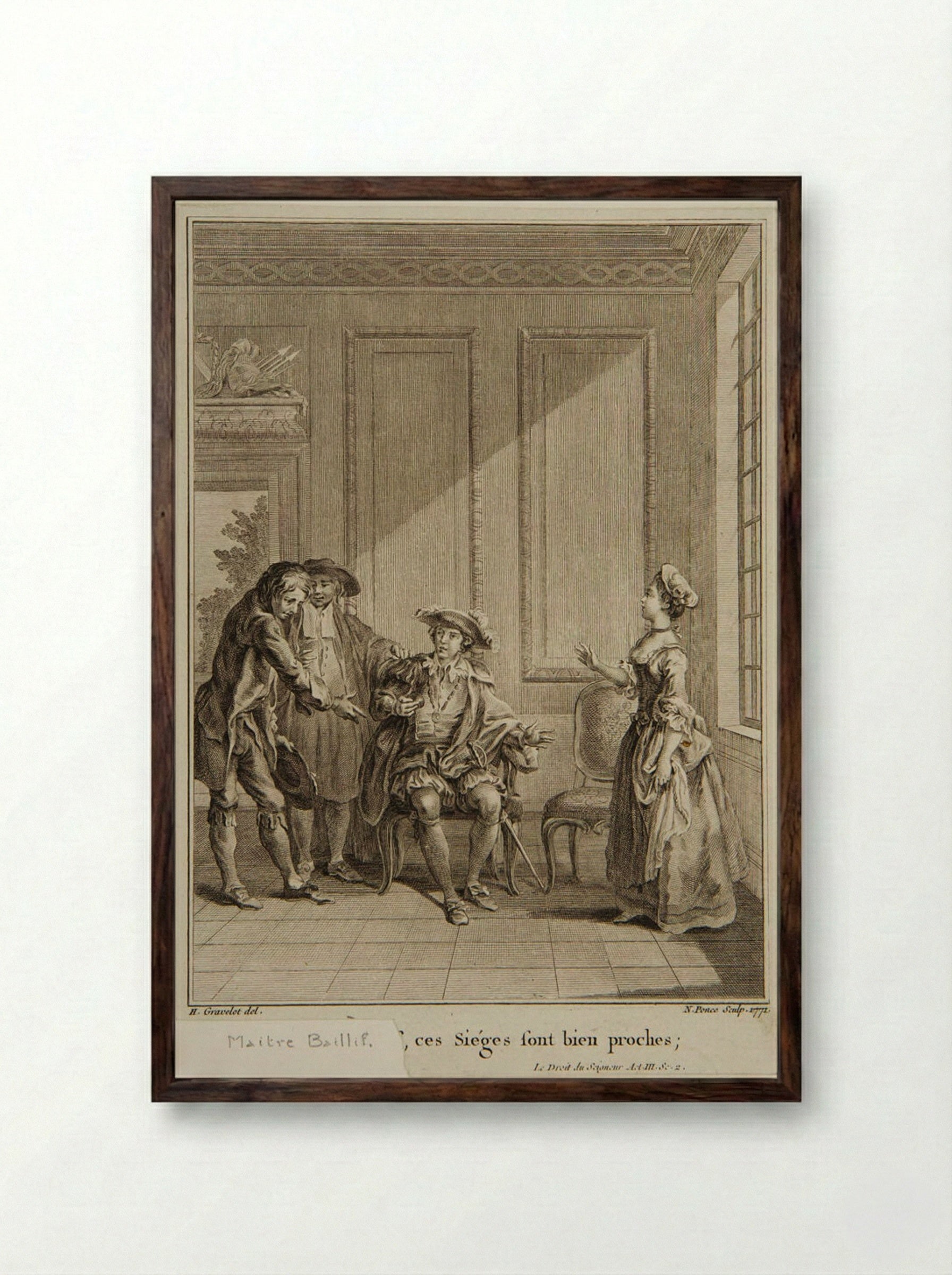 Scene from Voltaire's Le Droit du Seigneur - Nicolas Ponce - Framed Print Dark Wood