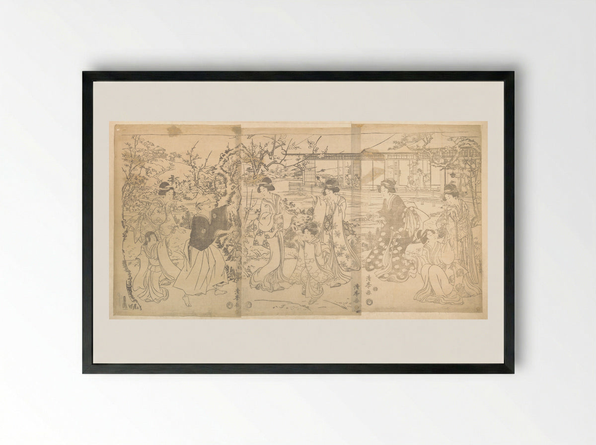 Scene from the Chushingura (Vendetta of the 47 Loyal Retainers) - Torii Kiyomine - Framed Print Black
