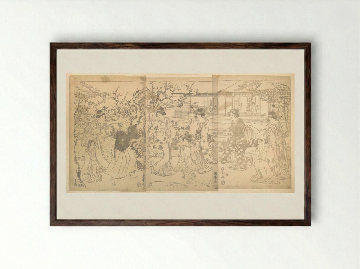 Scene from the Chushingura (Vendetta of the 47 Loyal Retainers) - Torii Kiyomine - Framed Print Dark Wood