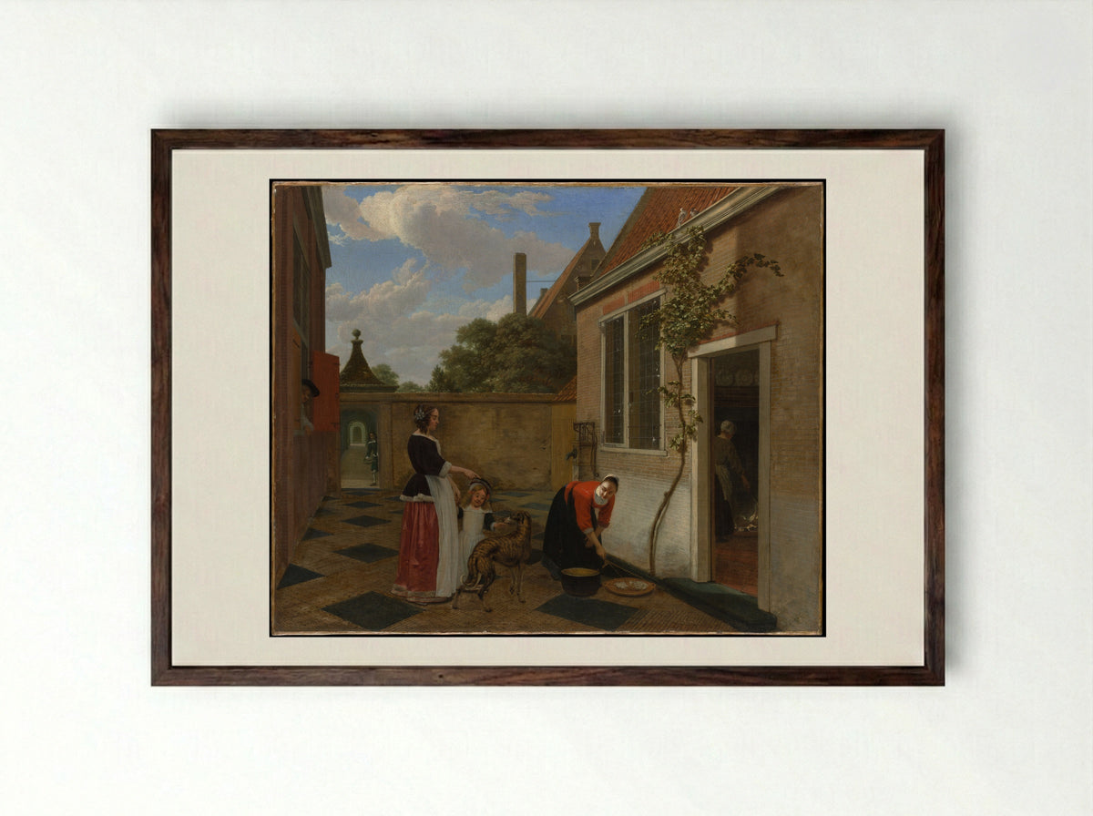 Scene in a Courtyard - Ludolf de Jongh - Framed Print Dark Wood