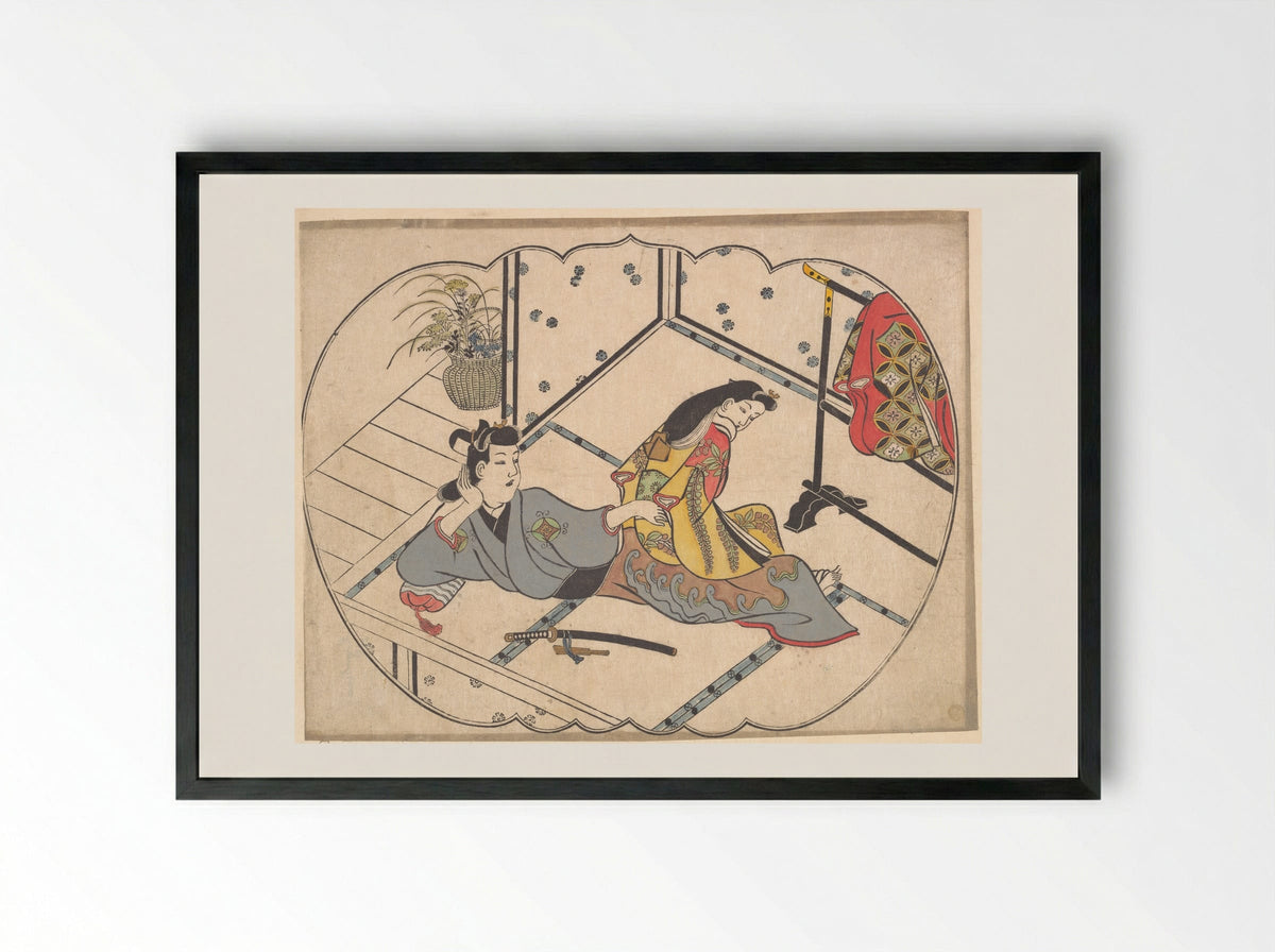 Scene in a Joroya - Furuyama Moroshige - Framed Print Black