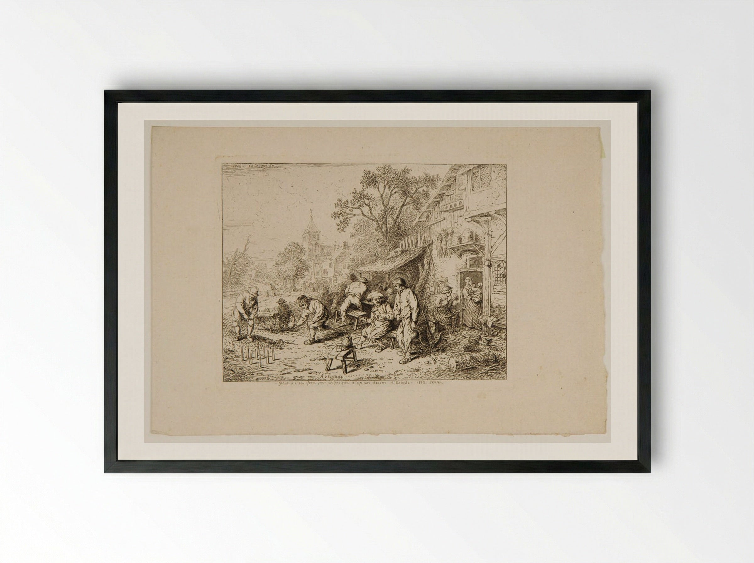 Scene of Drinkers - Charles-Émile Jacque - Framed Print Black