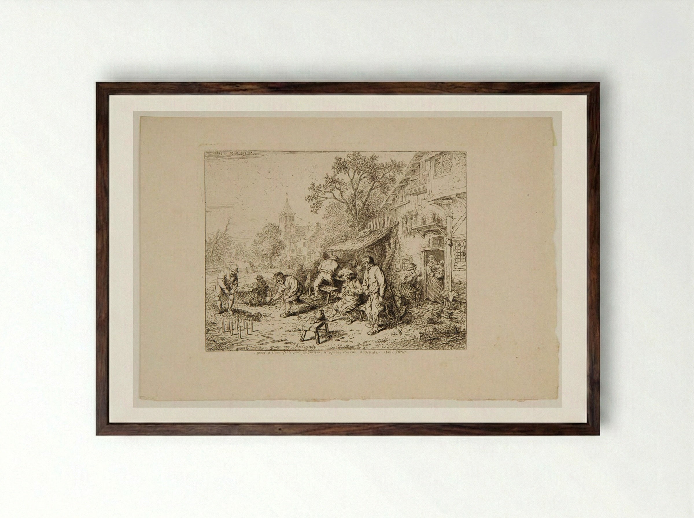 Scene of Drinkers - Charles-Émile Jacque - Framed Print Dark Wood