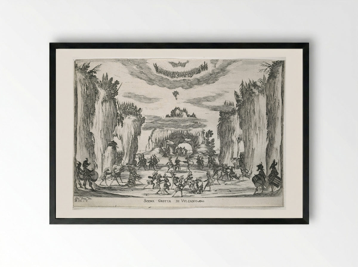 Scene of Vulcan's Cave - Stefano Della Bella - Framed Print Black