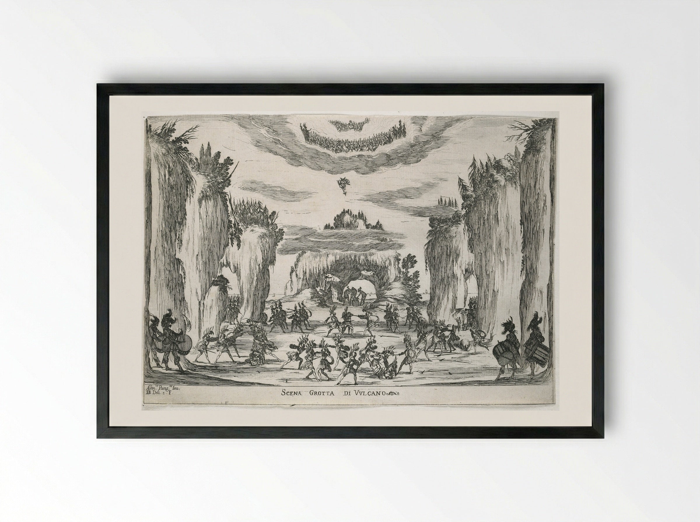 Scene of Vulcan's Cave - Stefano Della Bella - Framed Print Black