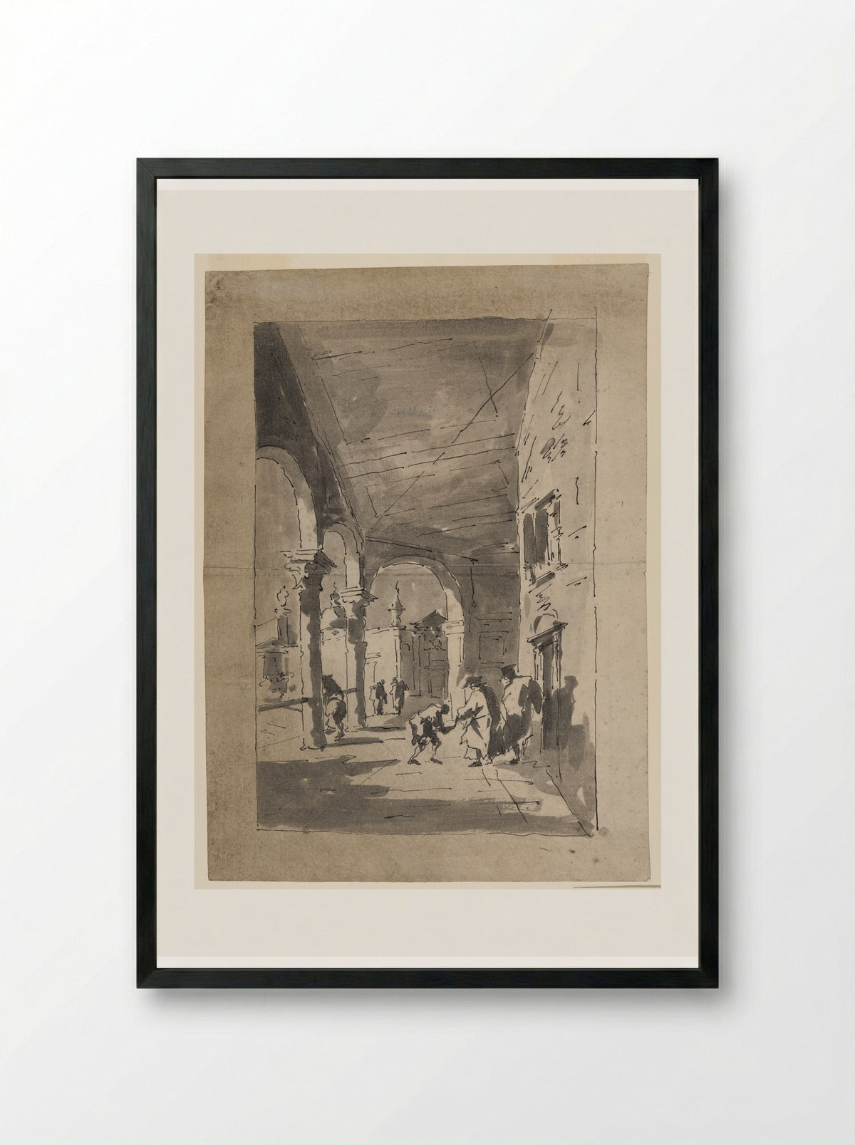 Scene under an Arcade - Francesco Guardi - Framed Print Black