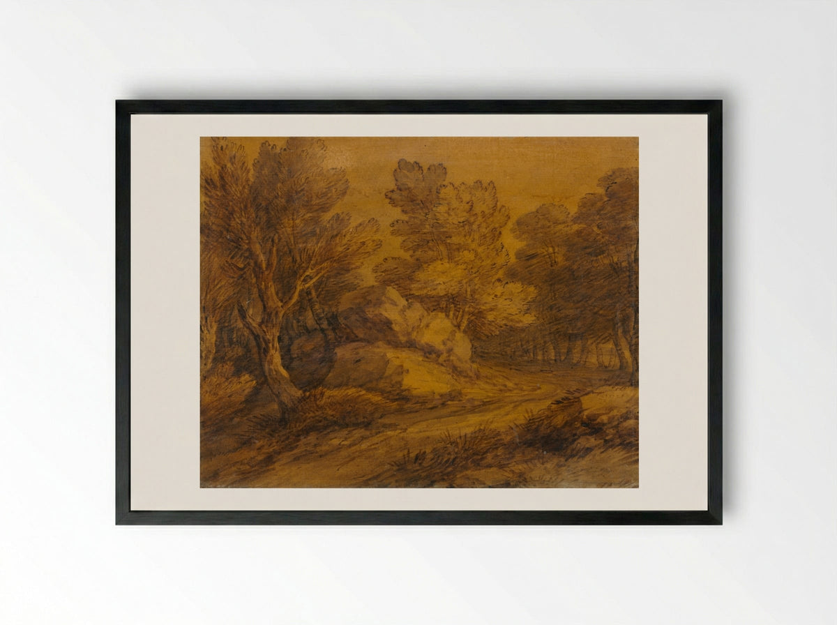 Scene with a Road Winding through a Wood - Thomas Gainsborough - Framed Print Black