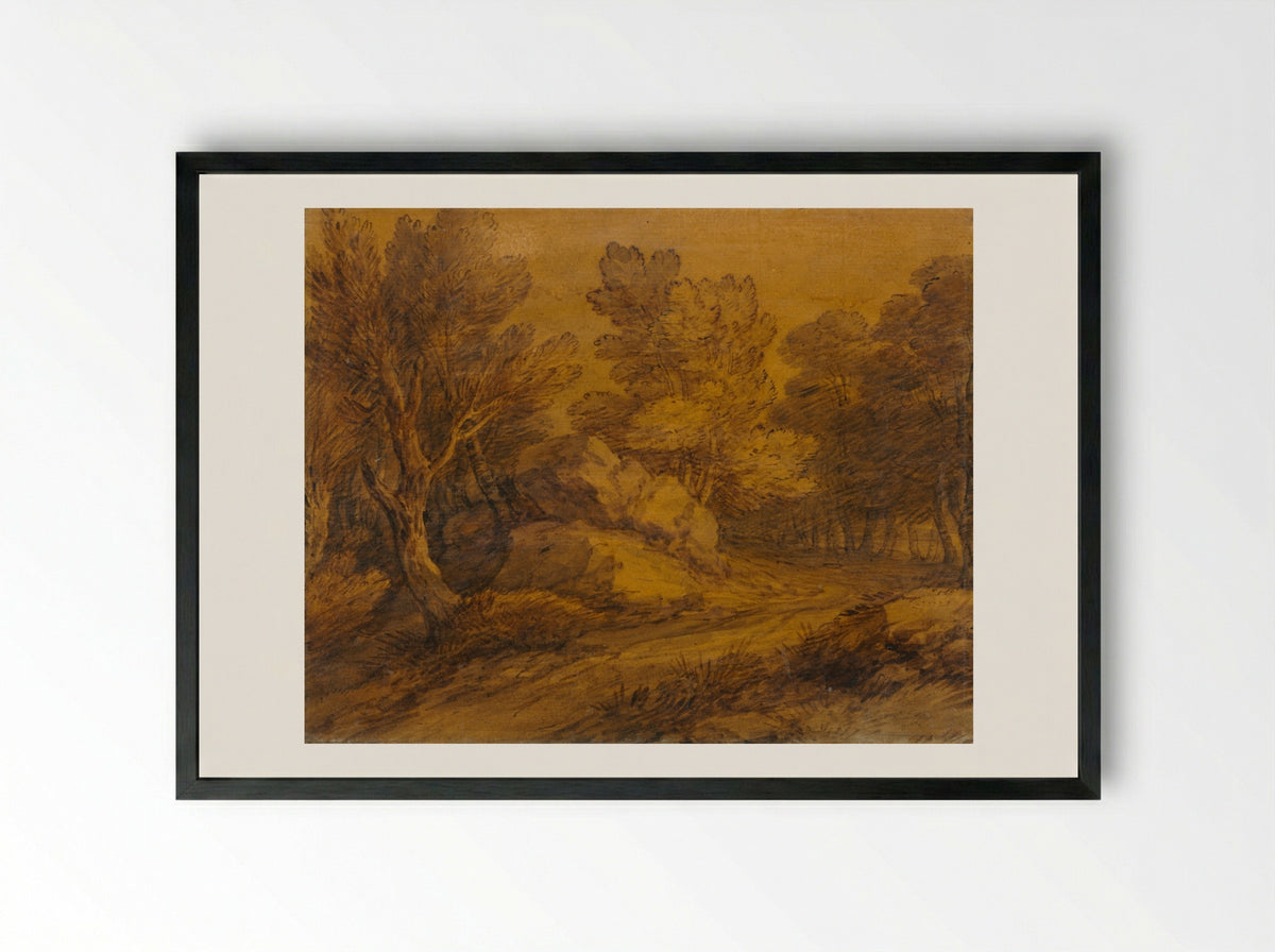 Scene with a Road Winding through a Wood - Thomas Gainsborough - Framed Print Black