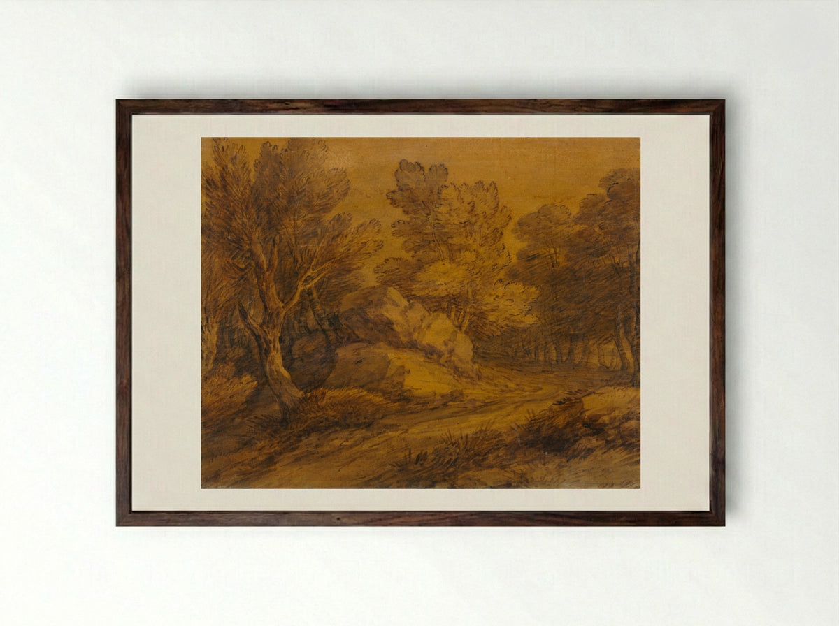 Scene with a Road Winding through a Wood - Thomas Gainsborough - Framed Print Dark Wood