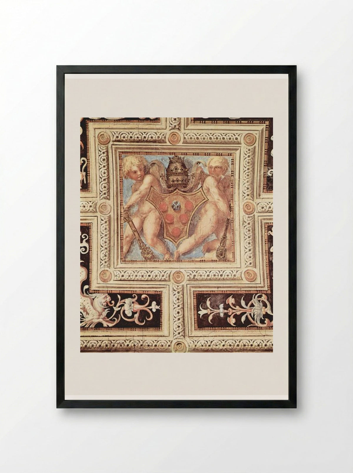 Scene with cherubs on papal coat of arms - Jacopo Pontormo - Framed Print Black
