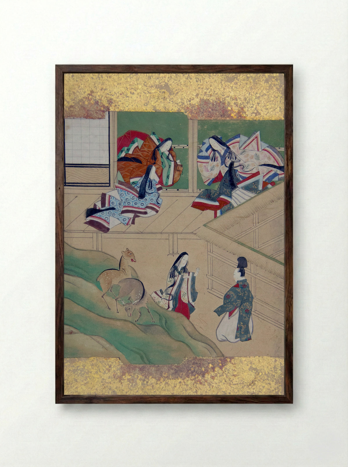 Scenes from Tales of Ise (Ise monogatari) - Tosa School - Framed Print Dark Wood