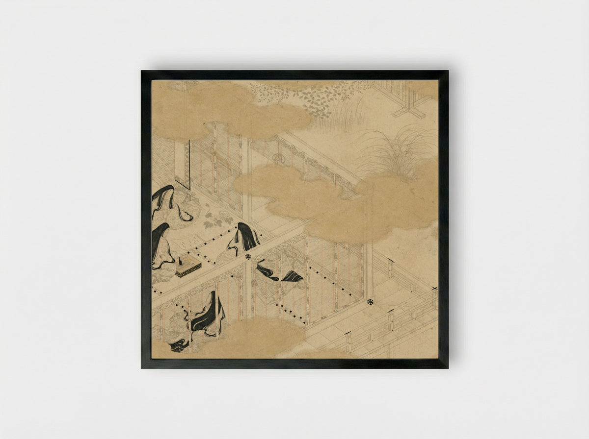 Scenes from The Tale of Genji - Tosa Mitsunori - Framed Print Black