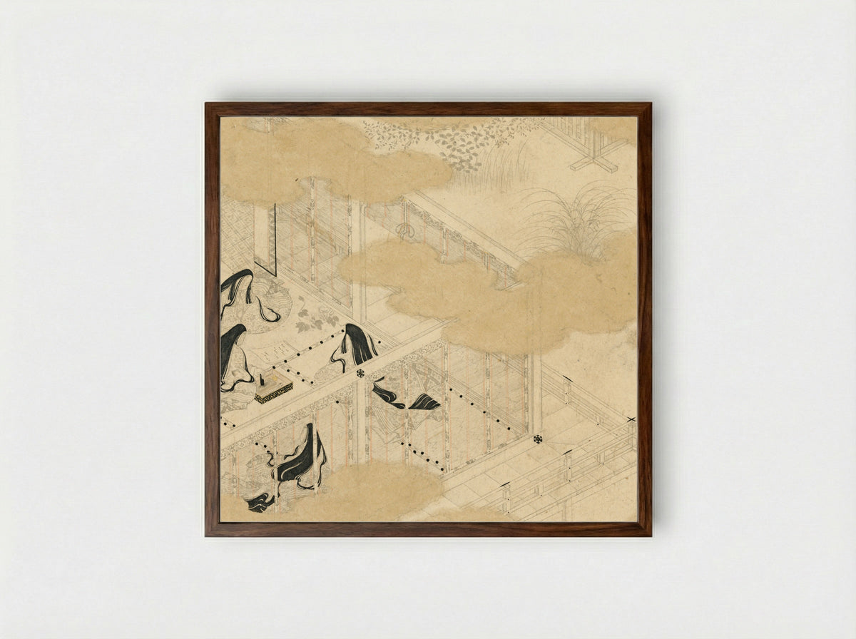 Scenes from The Tale of Genji - Tosa Mitsunori - Framed Print Dark Wood