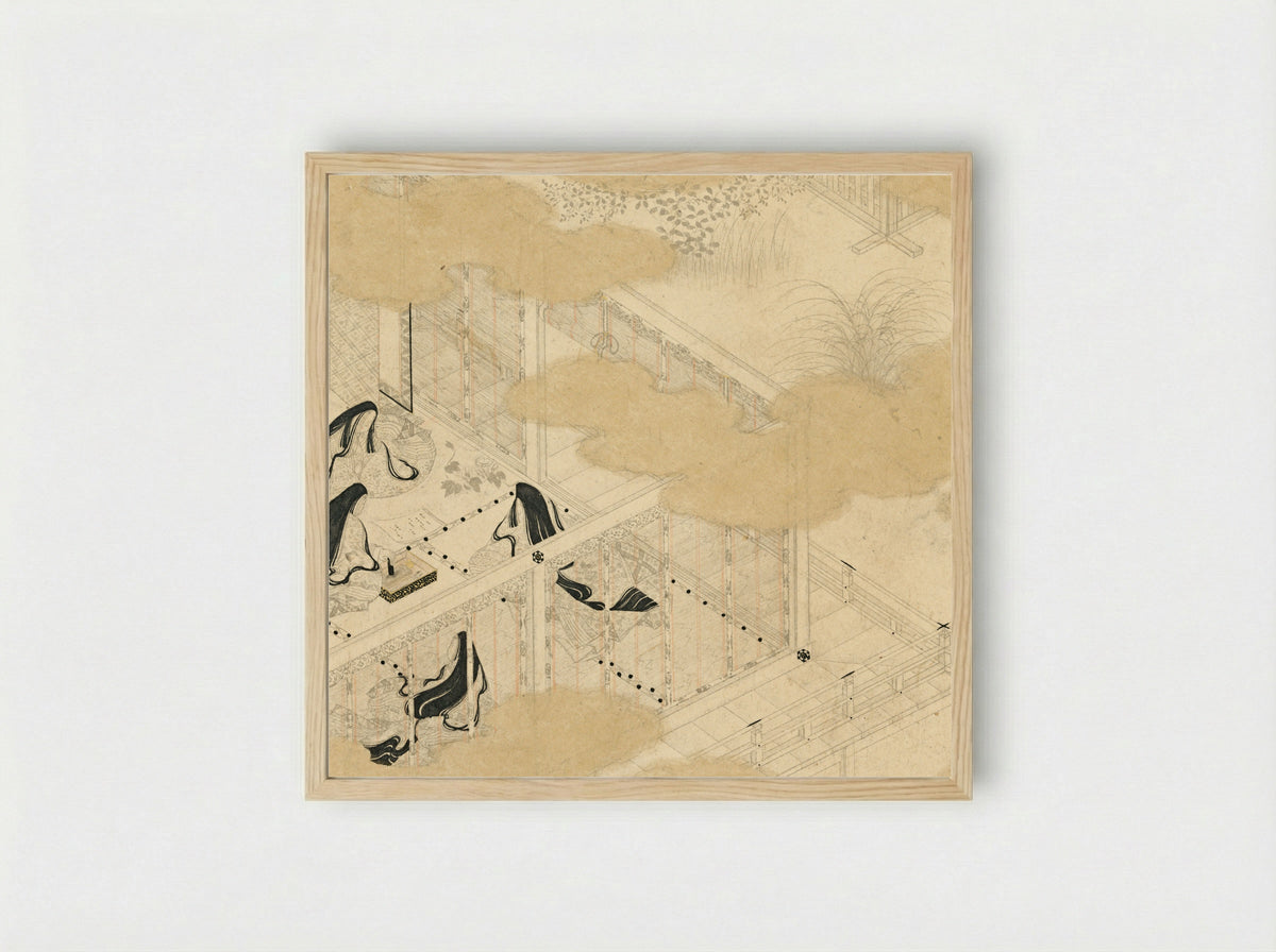 Scenes from The Tale of Genji - Tosa Mitsunori - Framed Print Wood