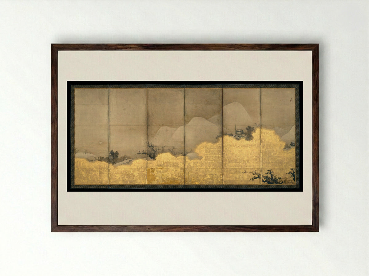 Scenes from the Eight Views of the Xiao and Xiang Rivers - Unkoku Tōeki - Framed Print Dark Wood