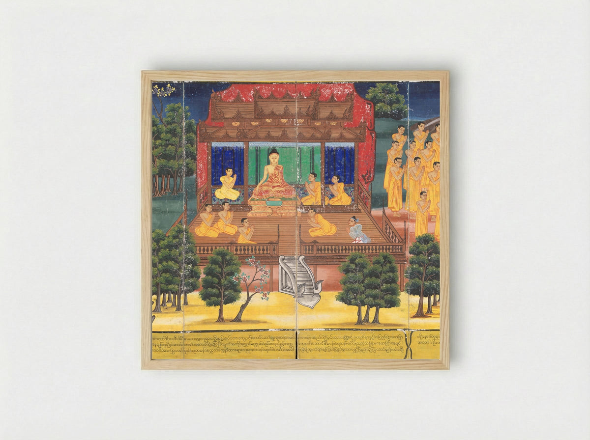 Scenes from the Life of the Buddha - King Mindon - Framed Print Wood