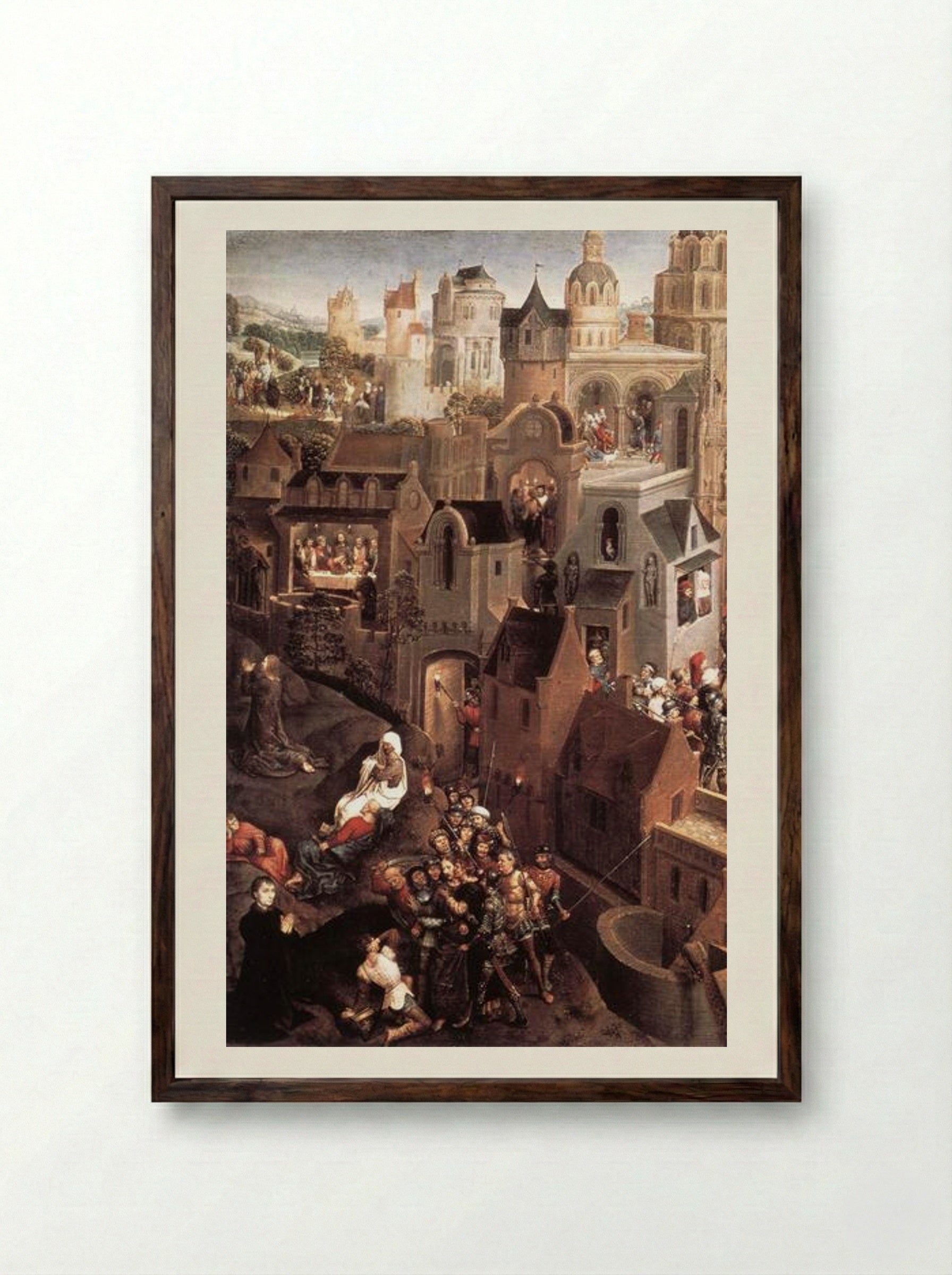 Scenes from the Passion of Christ (left side) - Hans Memling - Framed Print Dark Wood