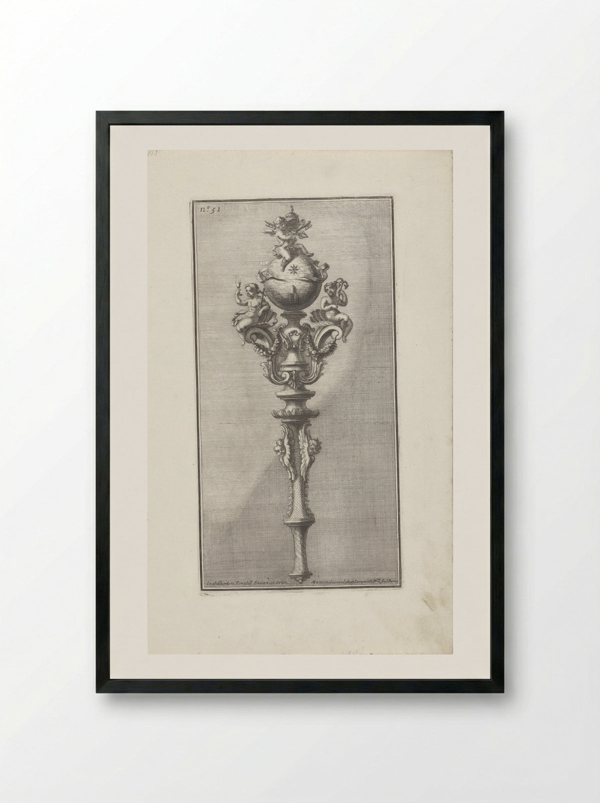 Scepter with the Coat of Arms of Pope Clement XI - Giovanni Giardini - Framed Print Black