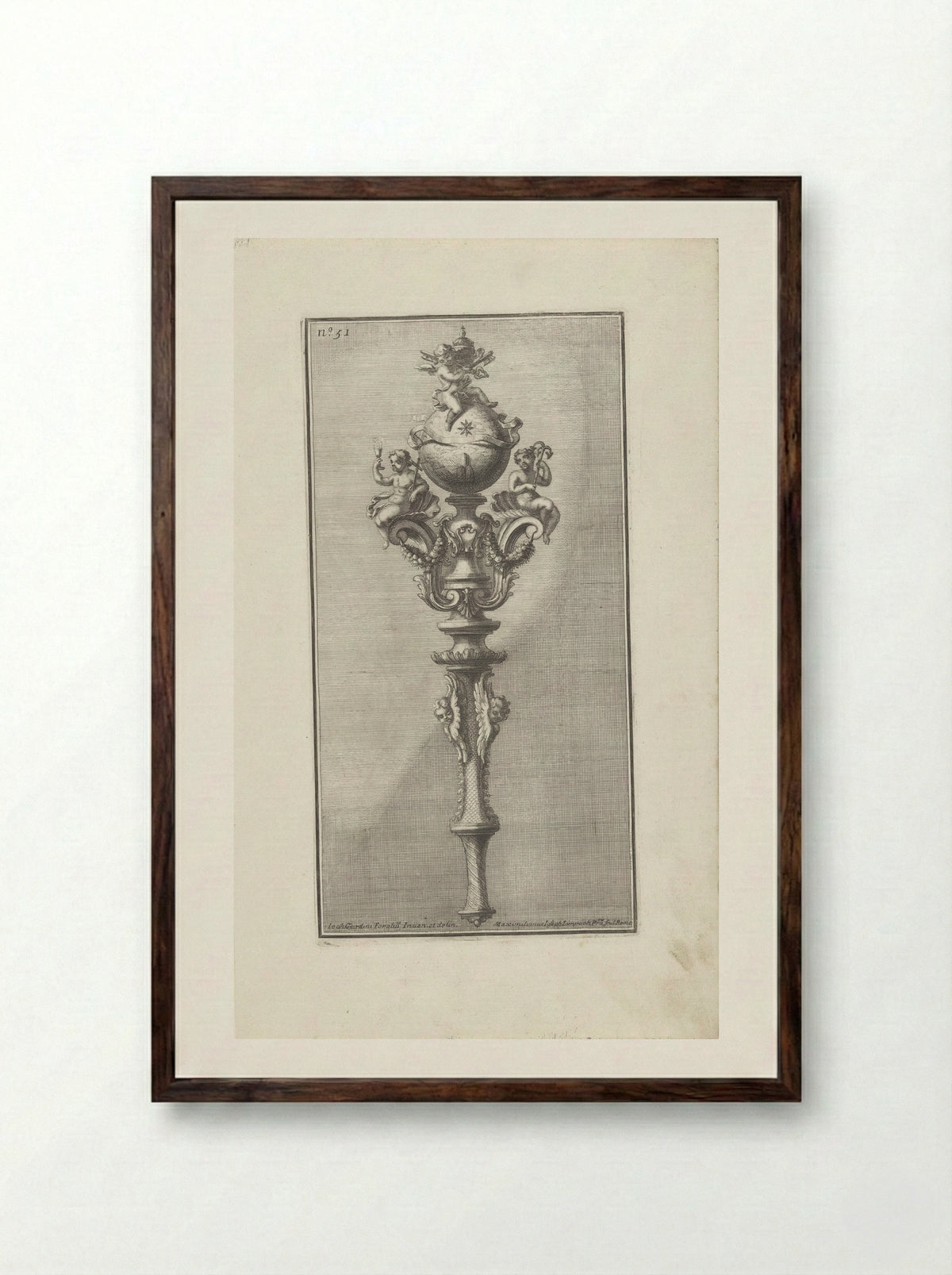 Scepter with the Coat of Arms of Pope Clement XI - Giovanni Giardini - Framed Print Dark Wood