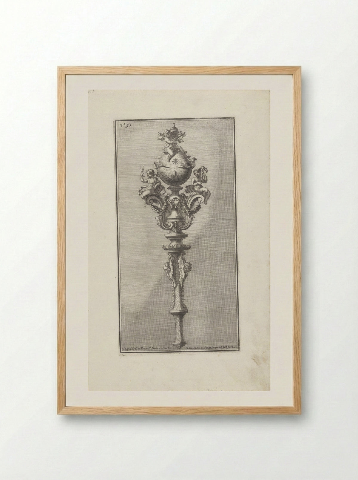 Scepter with the Coat of Arms of Pope Clement XI - Giovanni Giardini - Framed Print Wood